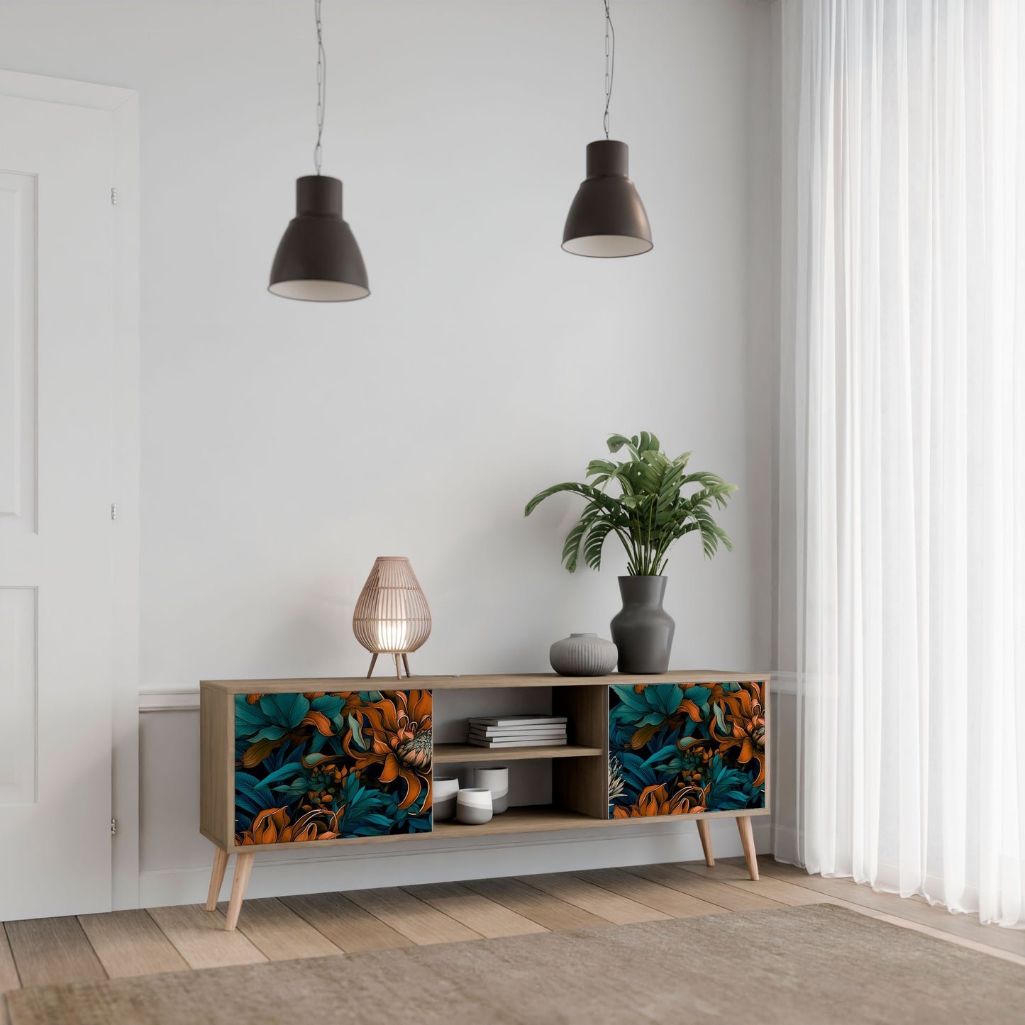 MORNING BLOOM 2-Door TV Stand in Oak Effect