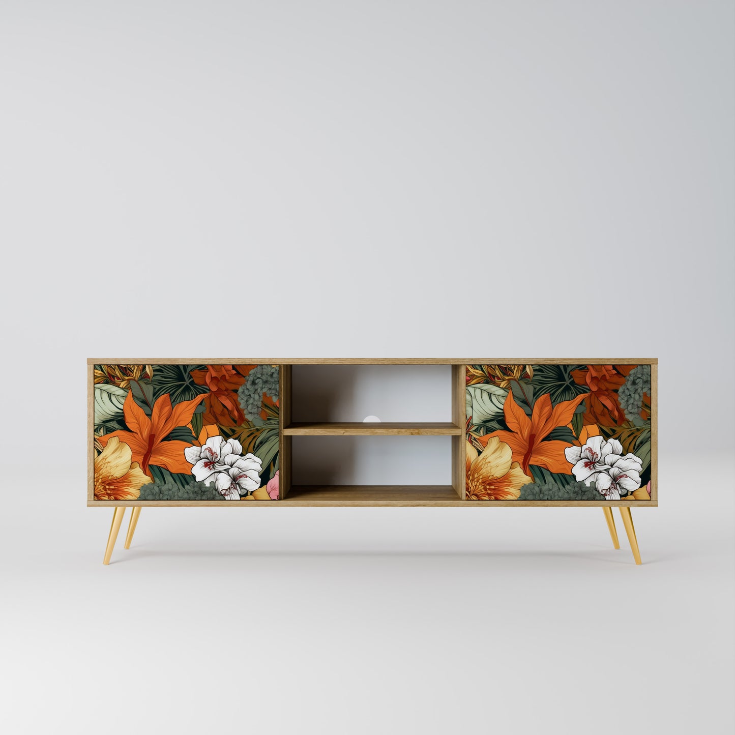 RADIANT FLORA 2-dörrars TV-bänk i ekeffekt