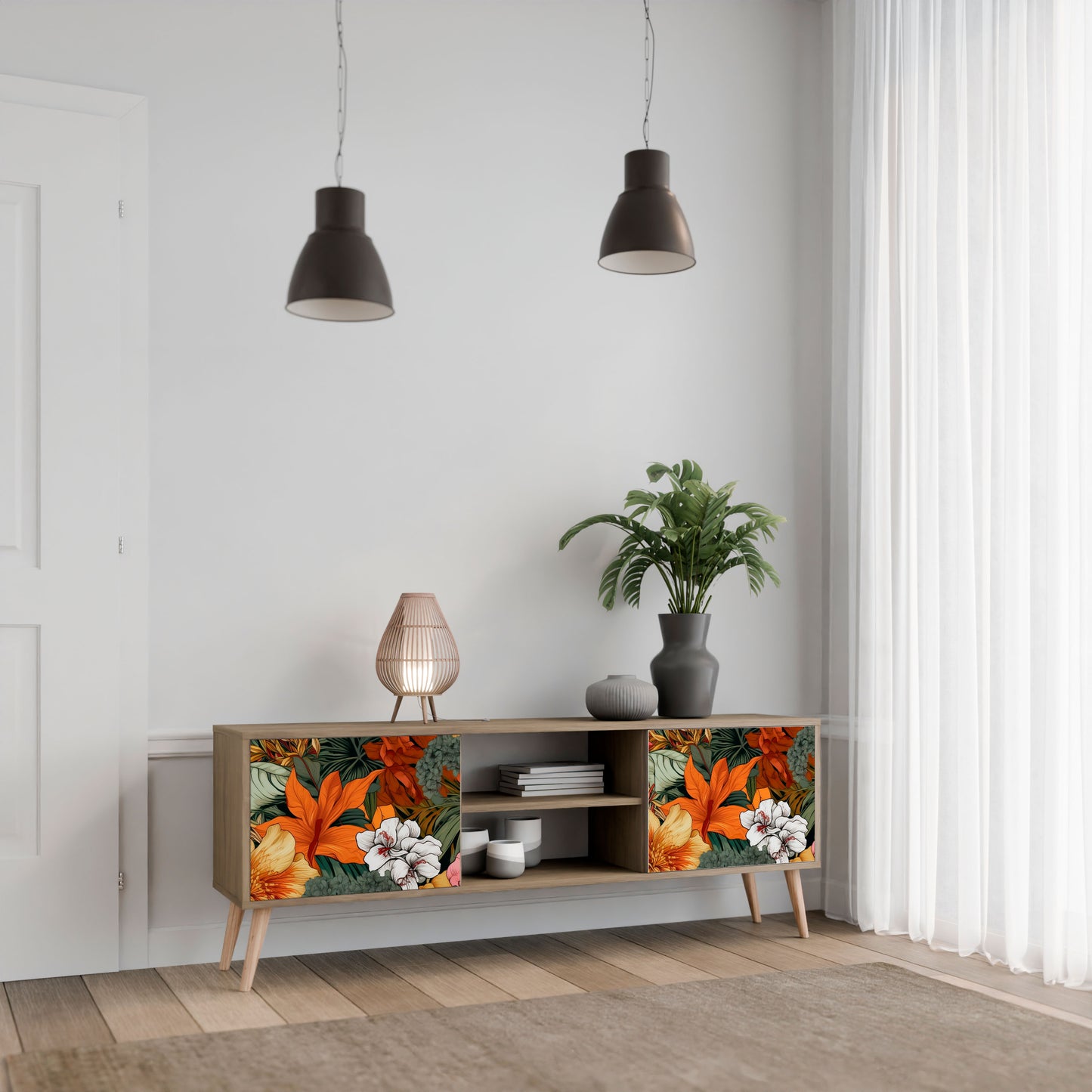 RADIANT FLORA 2-dörrars TV-bänk i ekeffekt