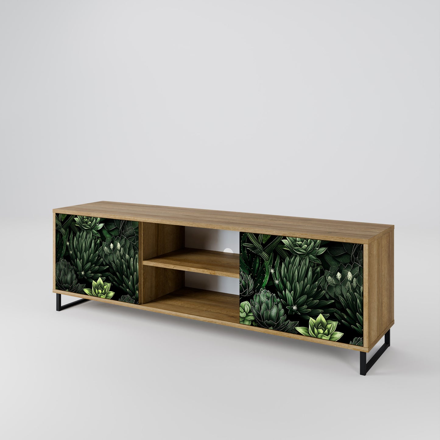 SUCCULENT JUNGLE 2-dörrars TV-bänk i ekeffekt