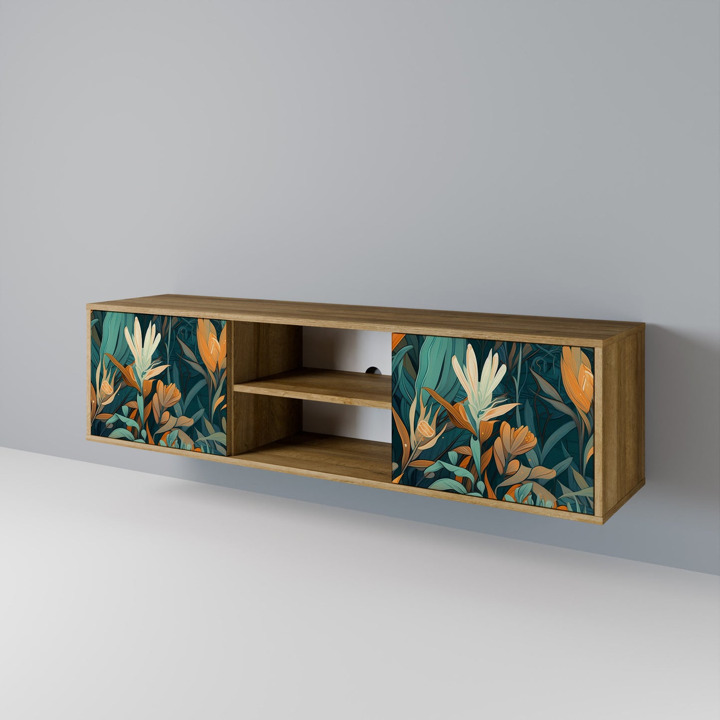 FLORAL SERENITY 2-Door TV Stand in Oak Effect