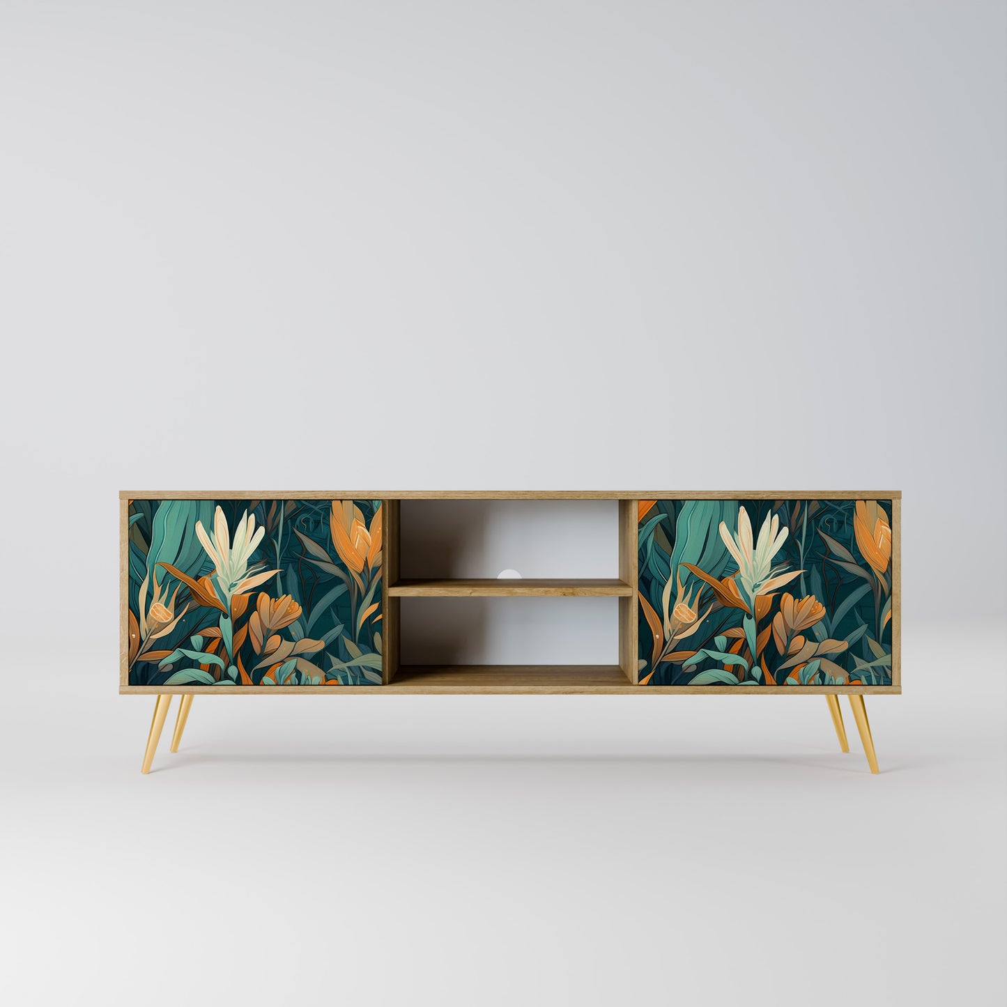 FLORAL SERENITY 2-Door TV Stand in Oak Effect