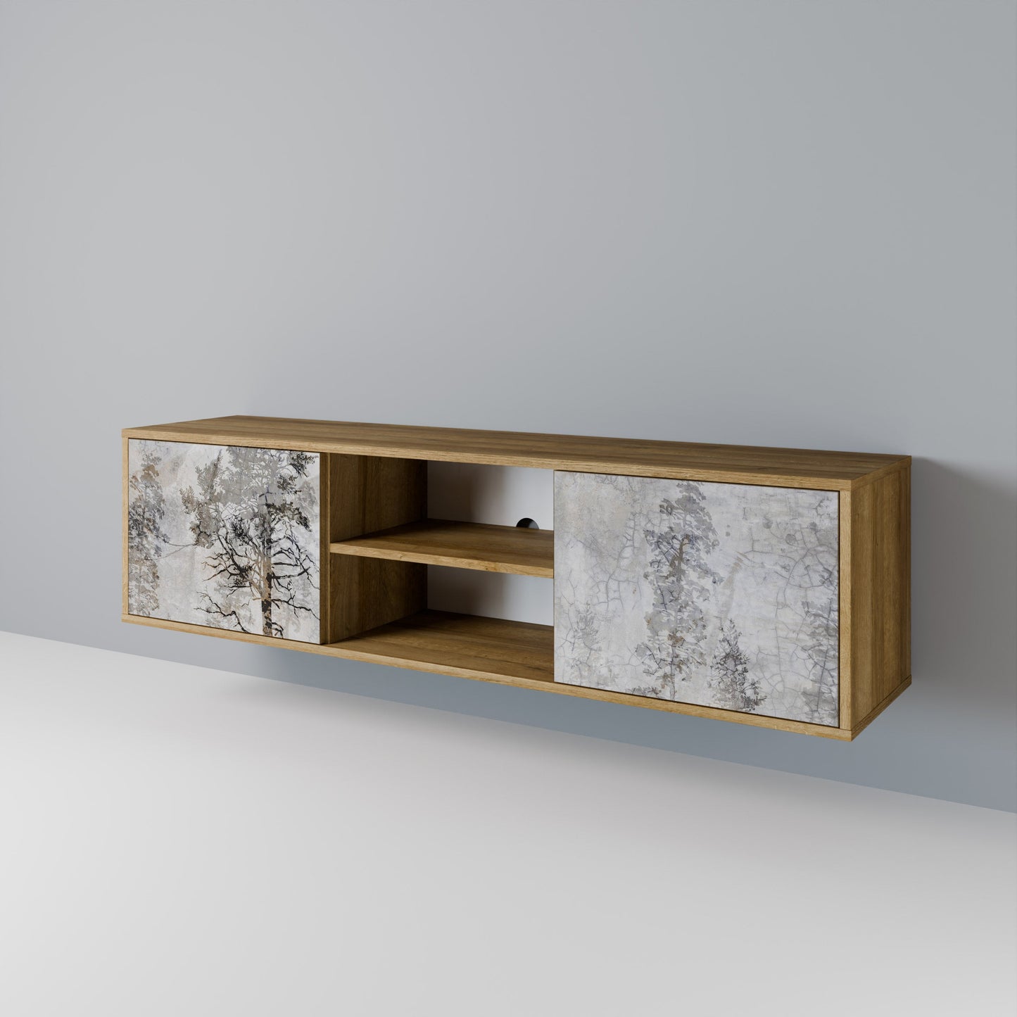 FADE IN THE TREES 2-Door TV Stand in Oak Effect