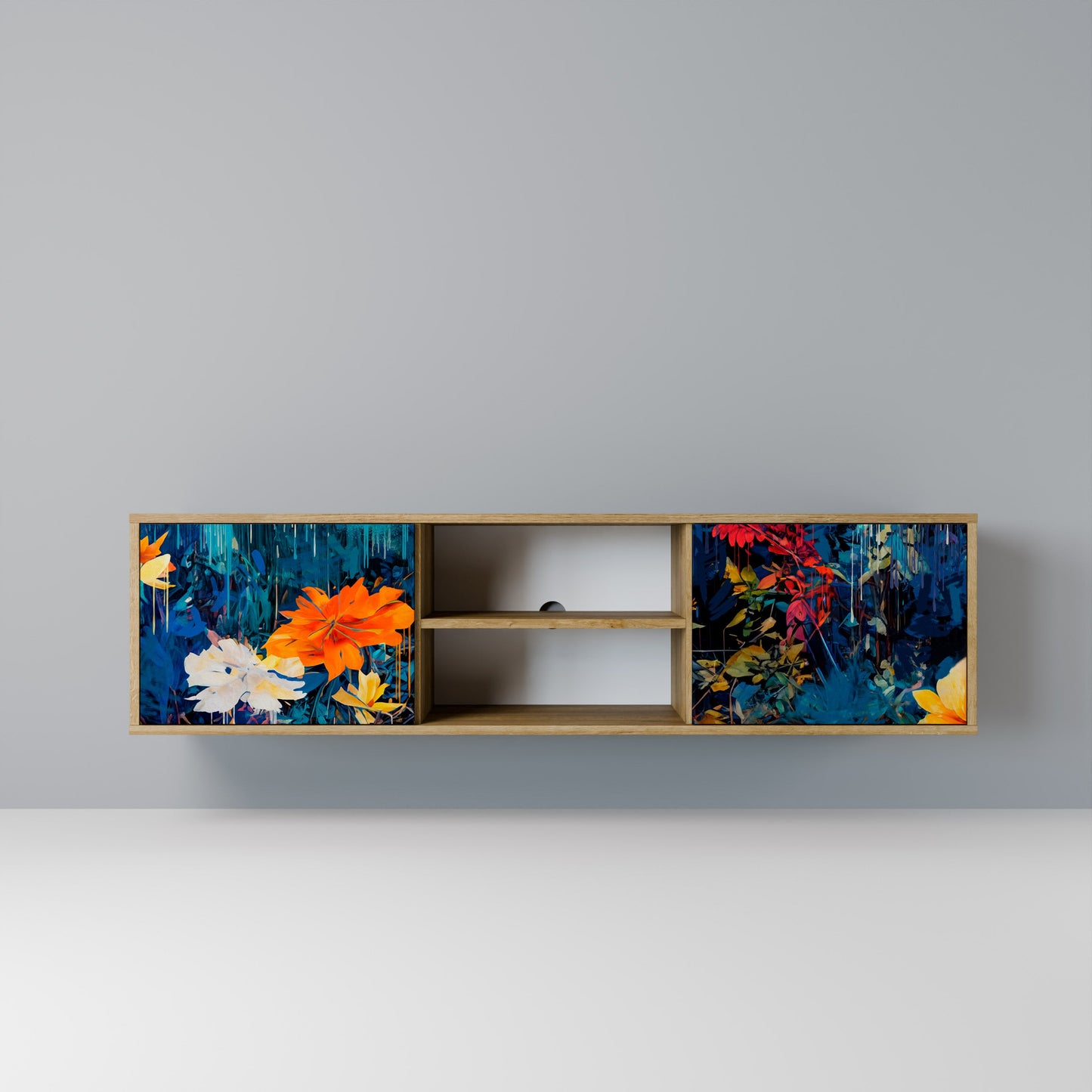 MIDNIGHT BLOSSOM 2-Door TV Stand in Oak Effect