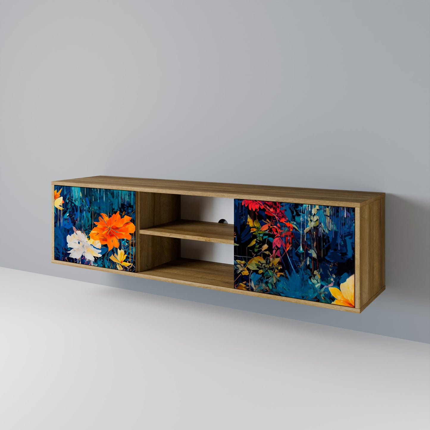 MIDNIGHT BLOSSOM 2-Door TV Stand in Oak Effect