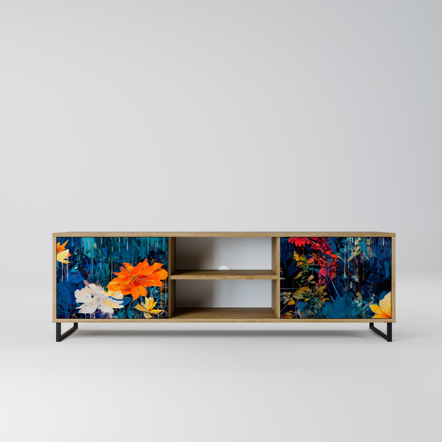 MIDNIGHT BLOSSOM 2-Door TV Stand in Oak Effect