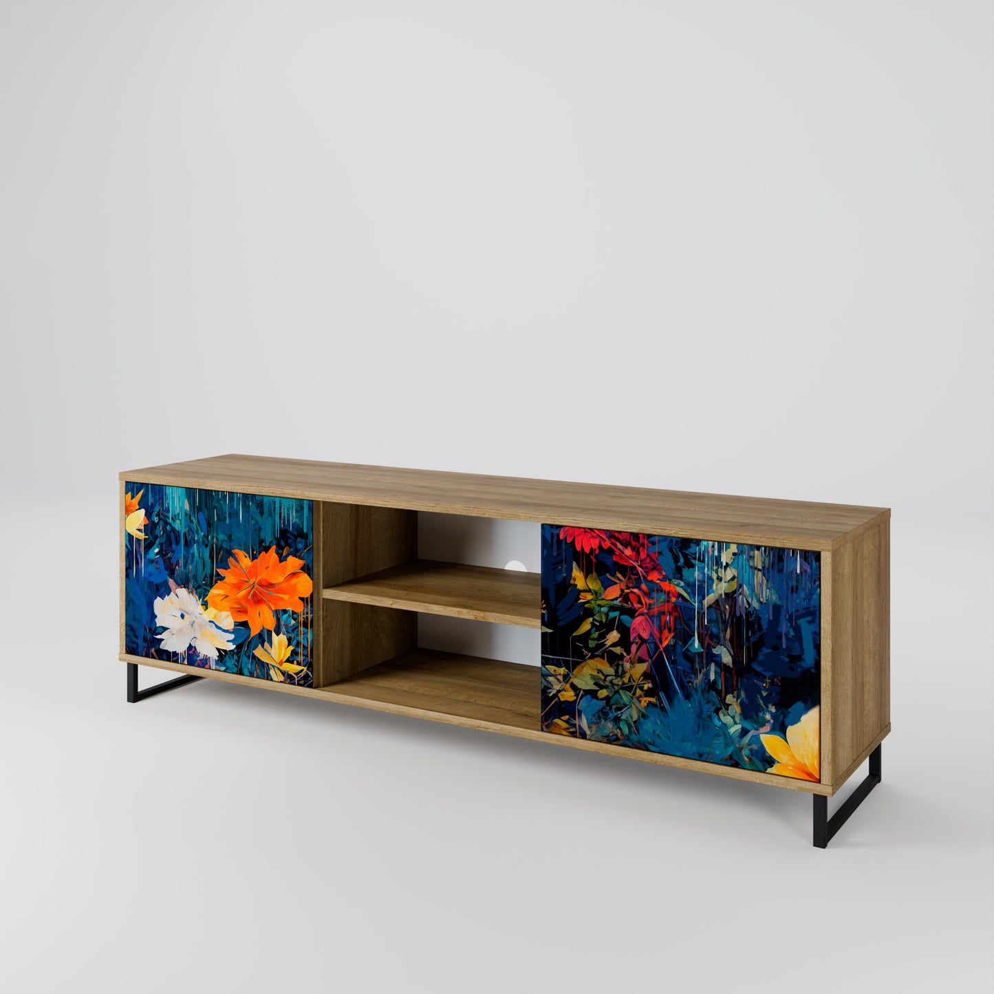 MIDNIGHT BLOSSOM 2-Door TV Stand in Oak Effect