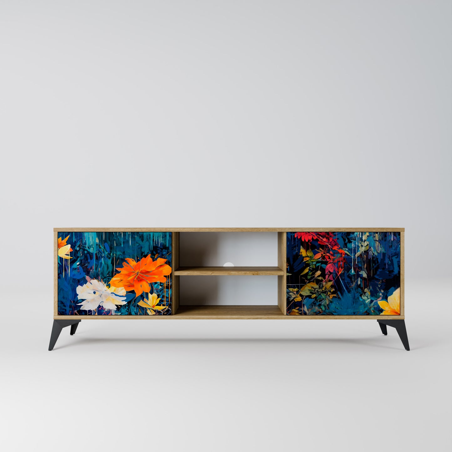 MIDNIGHT BLOSSOM 2-Door TV Stand in Oak Effect