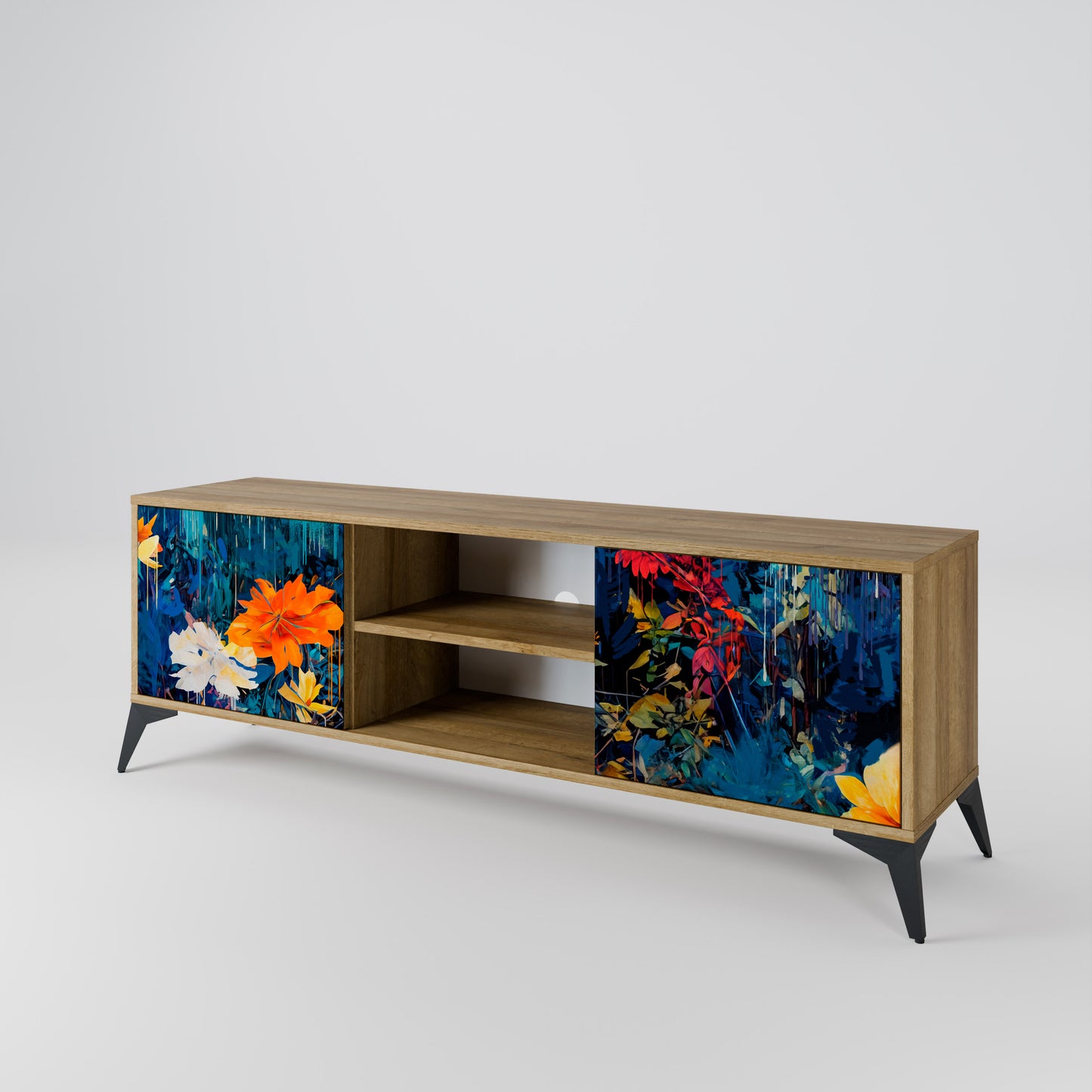 MIDNIGHT BLOSSOM 2-Door TV Stand in Oak Effect