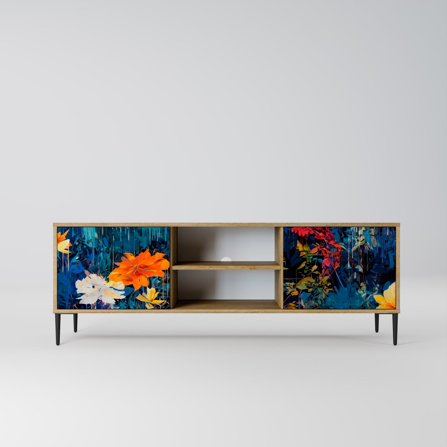 MIDNIGHT BLOSSOM 2-Door TV Stand in Oak Effect