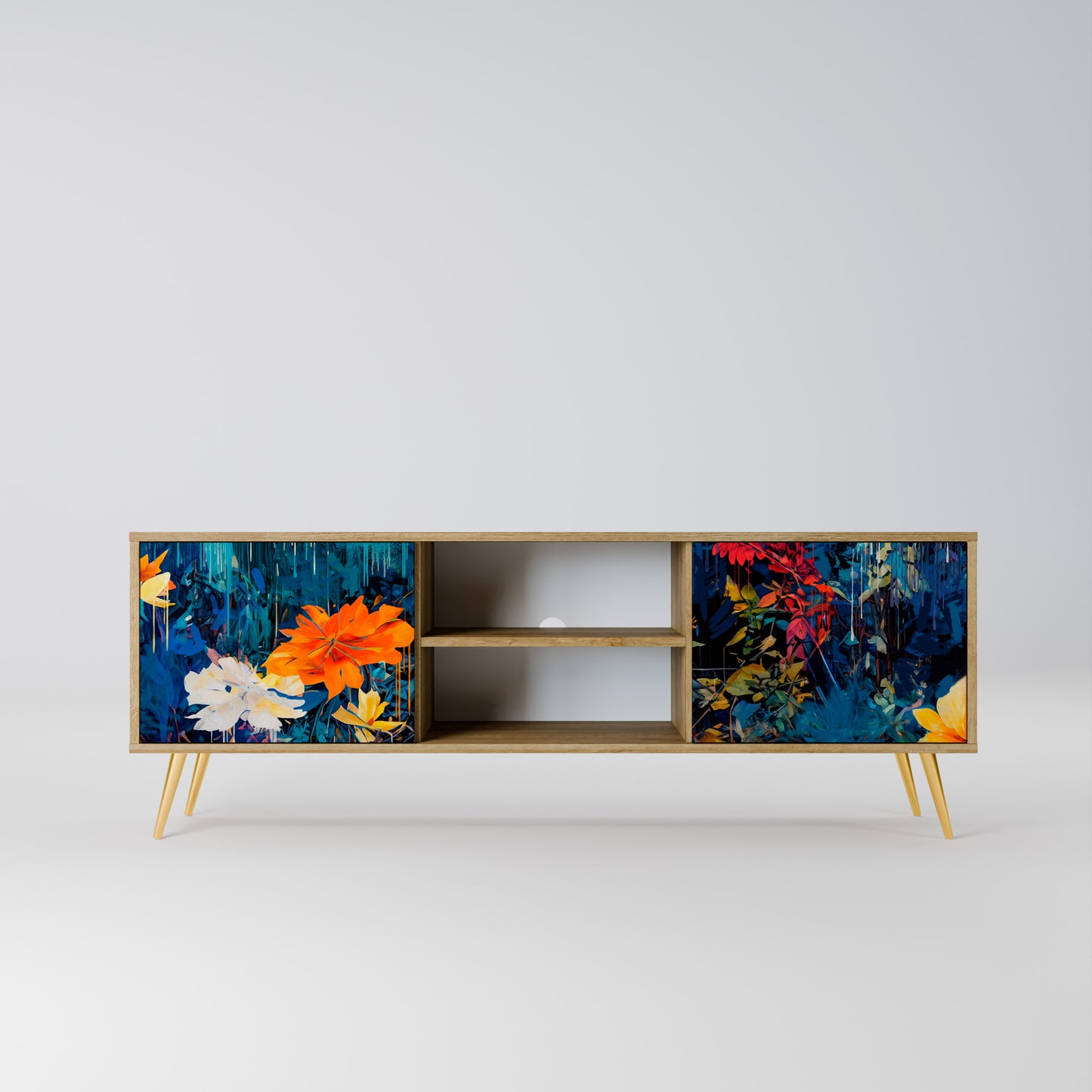 MIDNIGHT BLOSSOM 2-Door TV Stand in Oak Effect