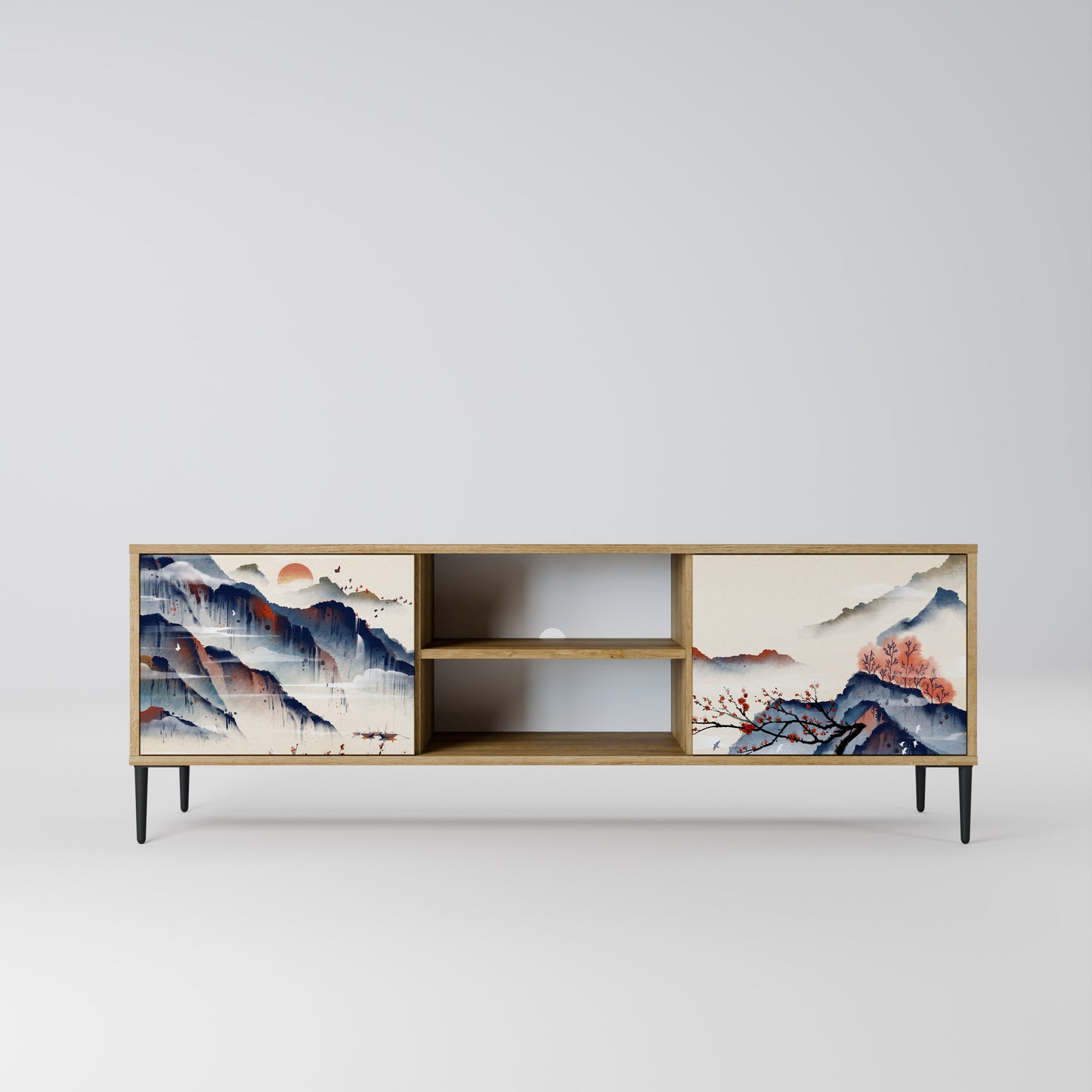 JAPANESE LANDSCAPE 2-Door TV Stand in Oak Effect