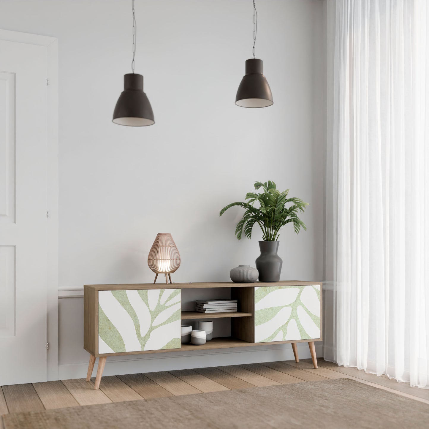 BOTANICAL SPARK 2-Door TV Stand in Oak Effect