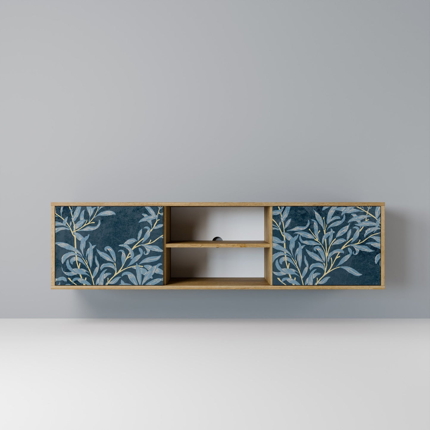 BLUE LEAVES 2-Door TV Stand in Oak Effect