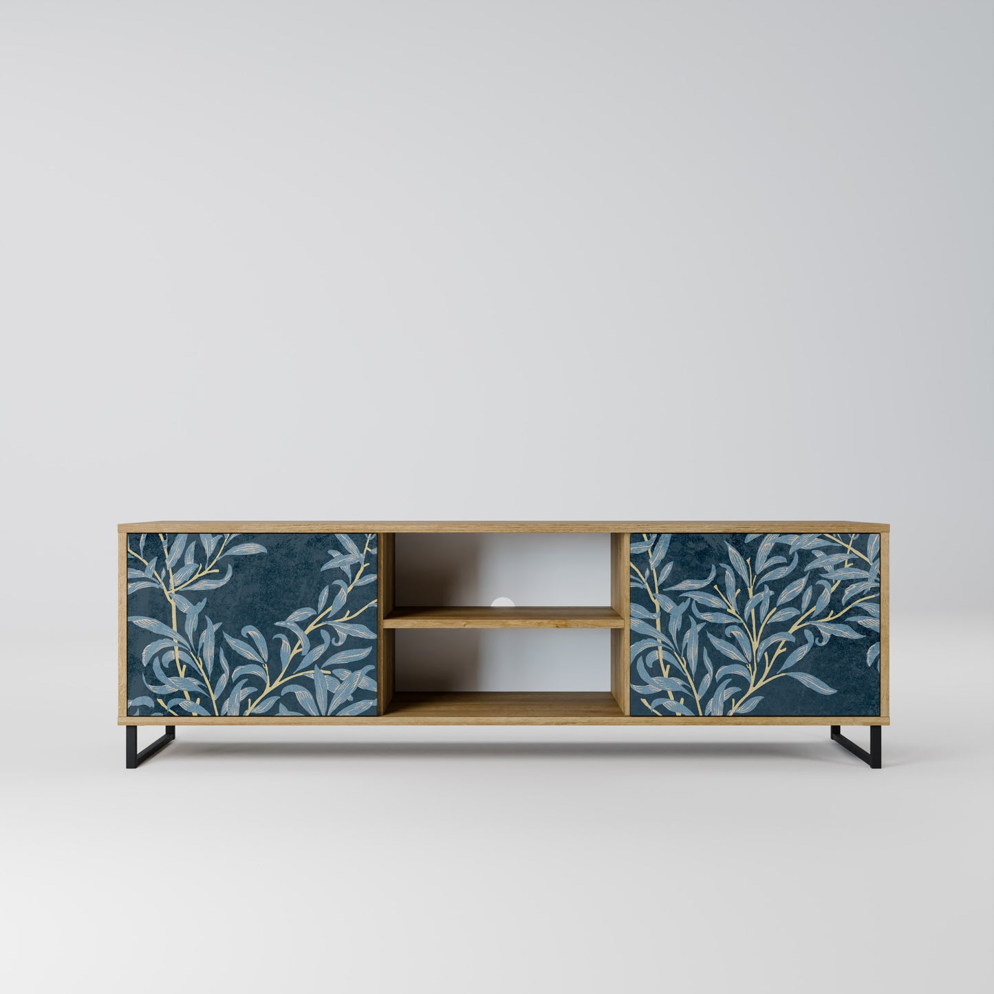 BLUE LEAVES 2-Door TV Stand in Oak Effect