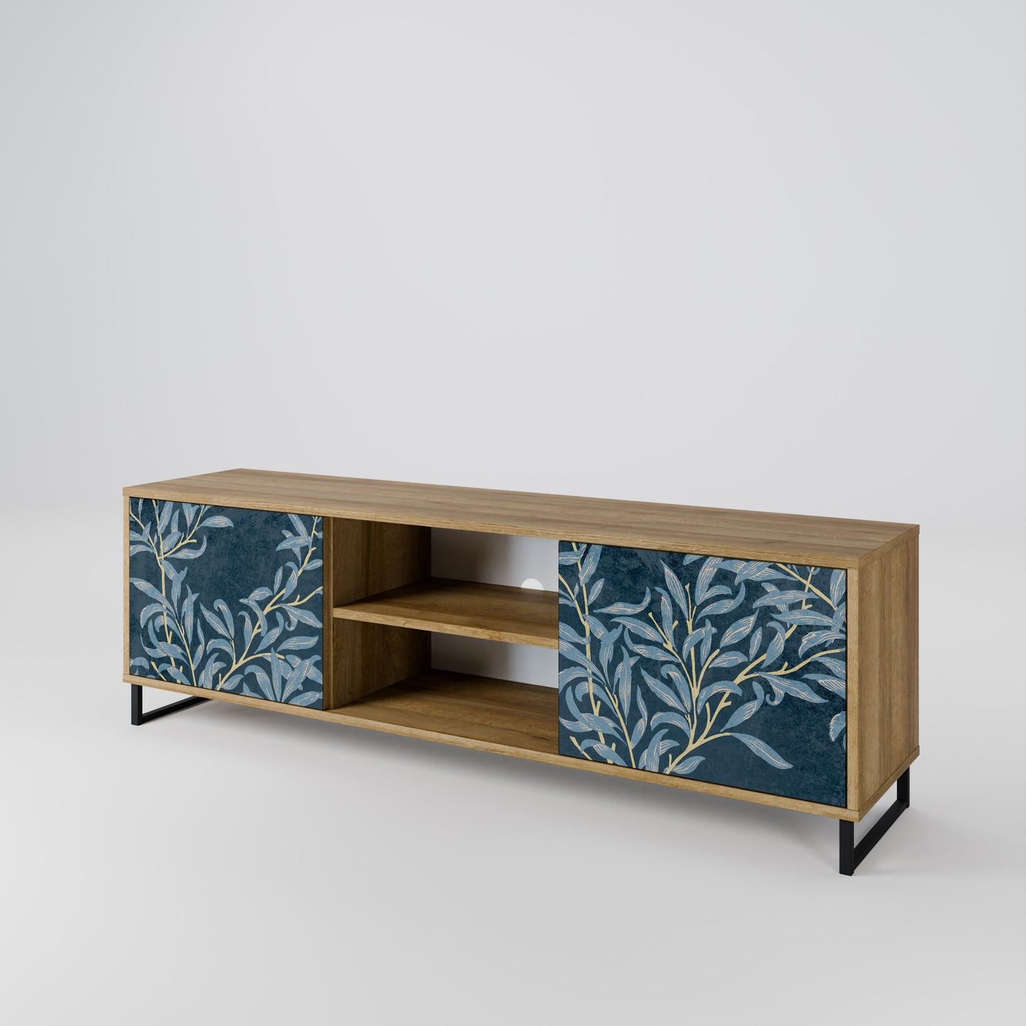 BLUE LEAVES 2-Door TV Stand in Oak Effect