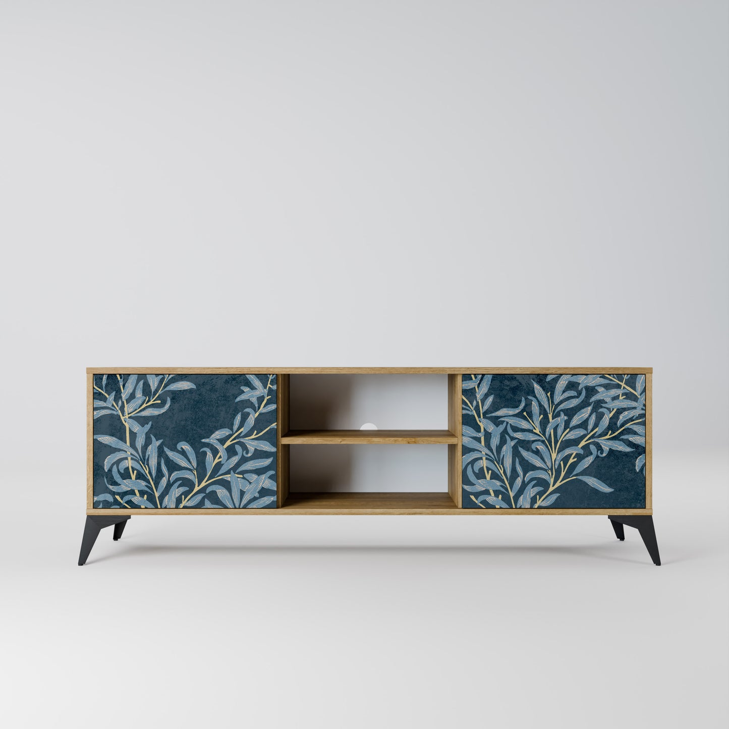 BLUE LEAVES 2-Door TV Stand in Oak Effect
