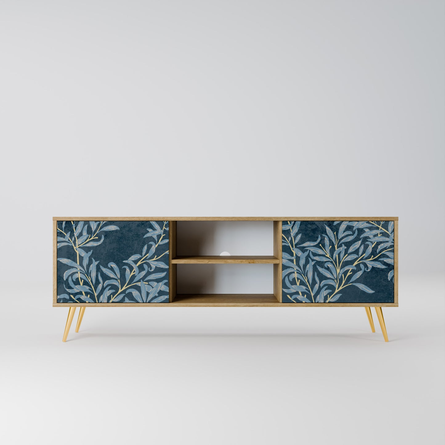 BLUE LEAVES 2-Door TV Stand in Oak Effect