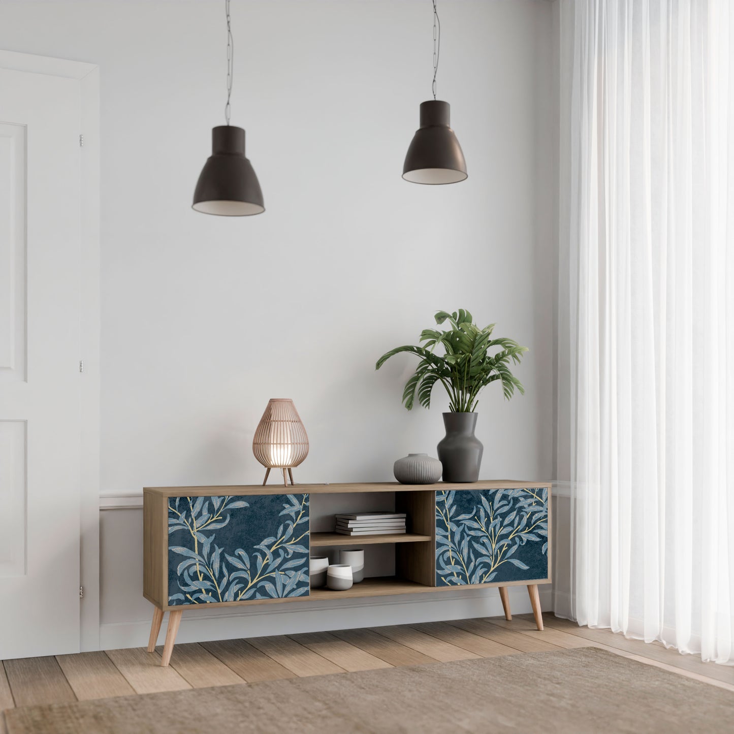 BLUE LEAVES 2-Door TV Stand in Oak Effect