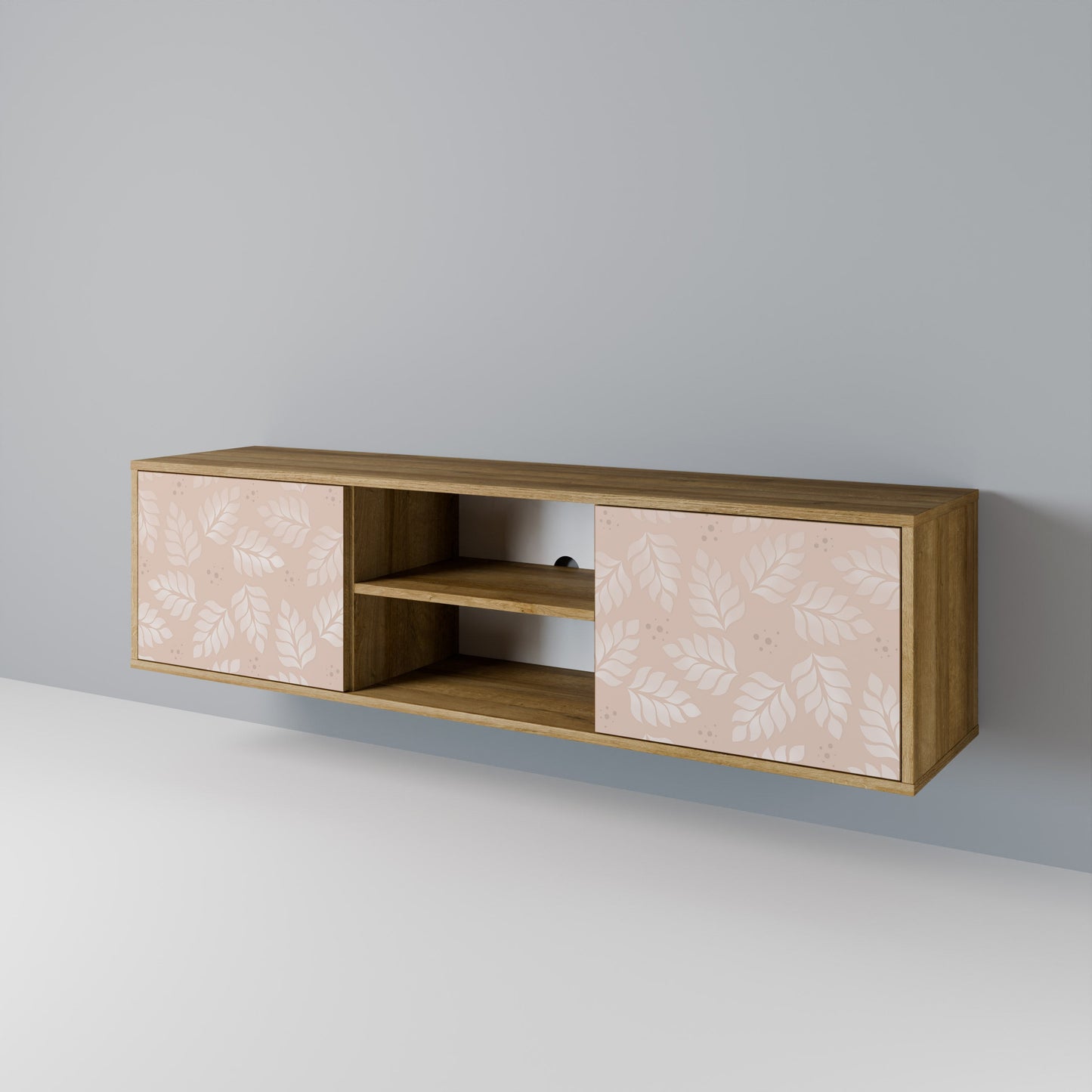 LEAVES ON BEIGE 2-Door TV Stand in Oak Effect