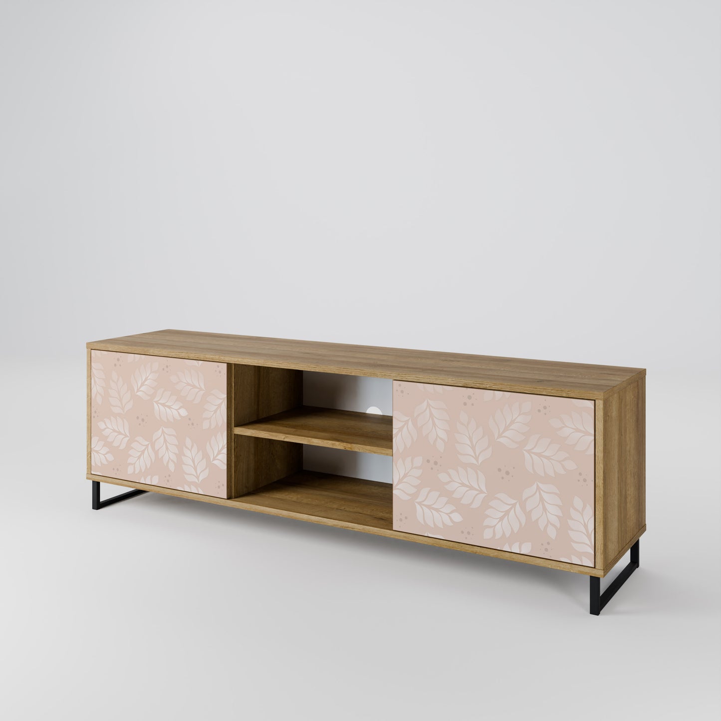 LEAVES ON BEIGE 2-Door TV Stand in Oak Effect