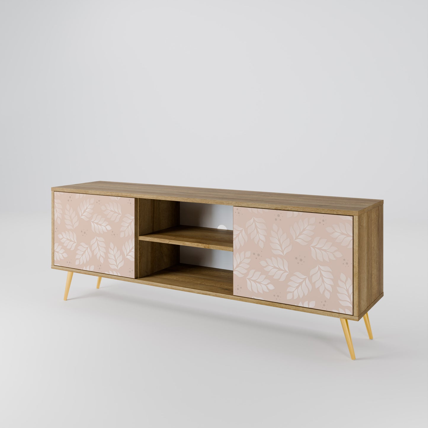 LEAVES ON BEIGE 2-Door TV Stand in Oak Effect
