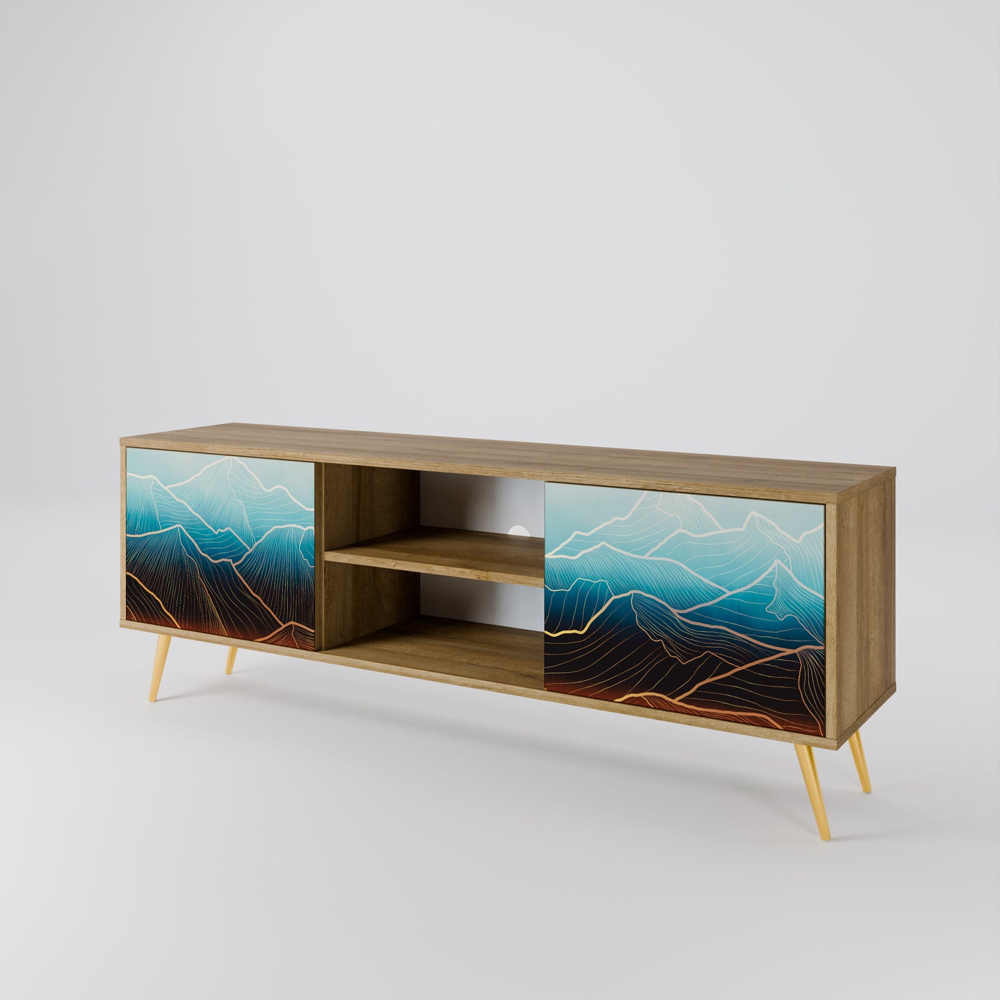 LUNAR SECRETS 2-Door TV Stand in Oak Effect