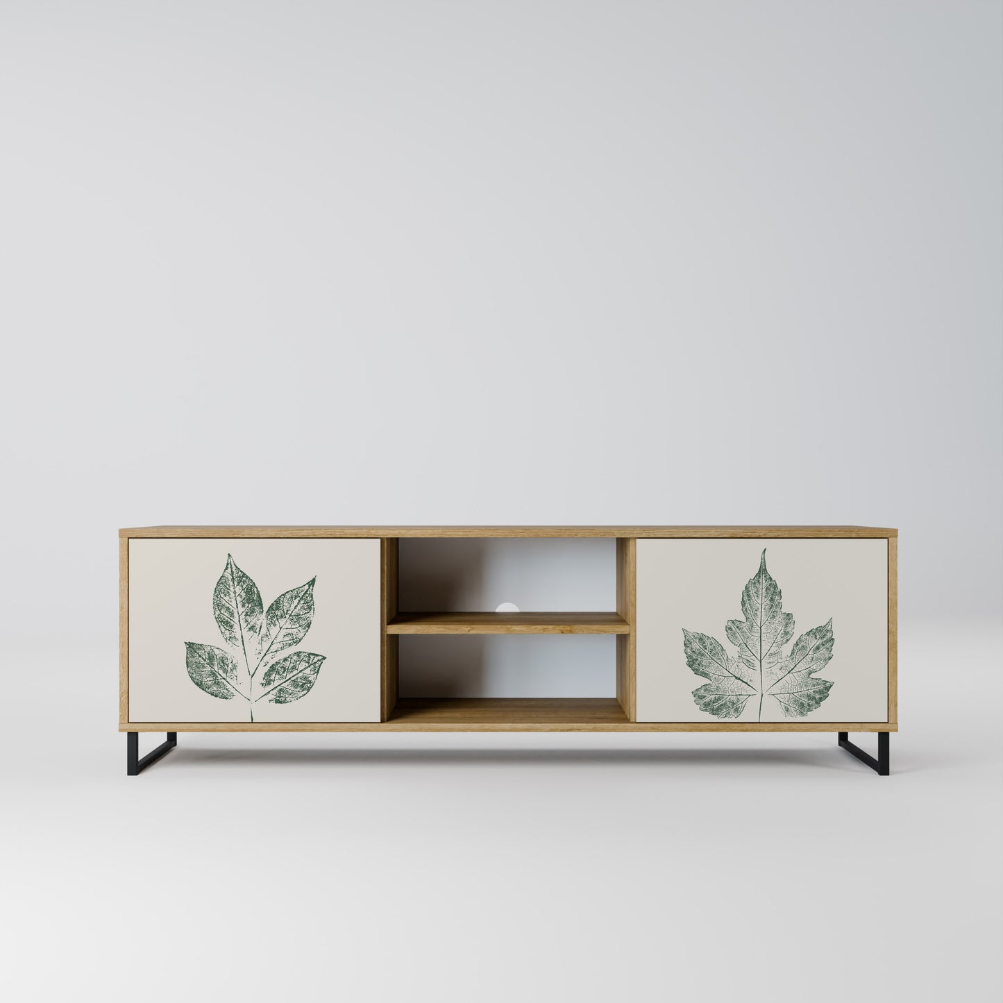 GREEN LEAFY STAMPS 2-Door TV Stand in Oak Effect