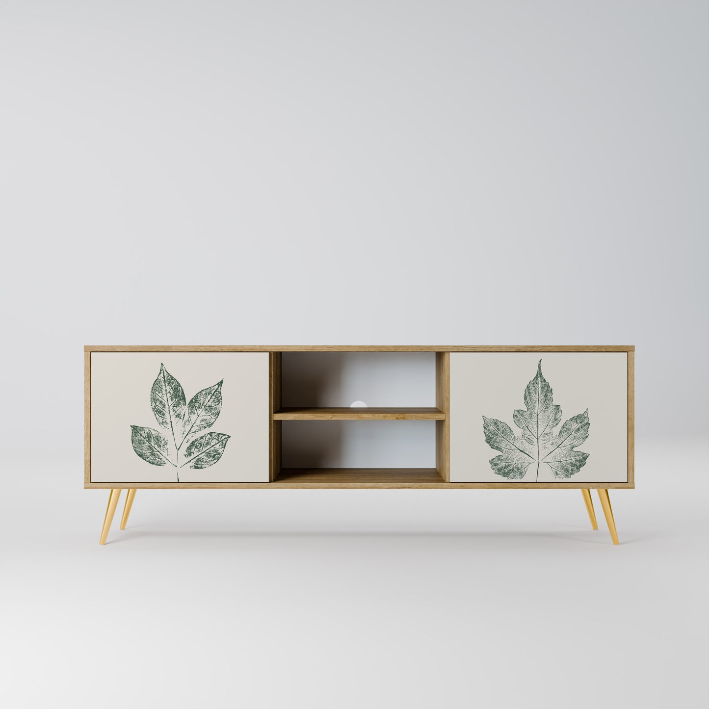 GREEN LEAFY STAMPS 2-Door TV Stand in Oak Effect