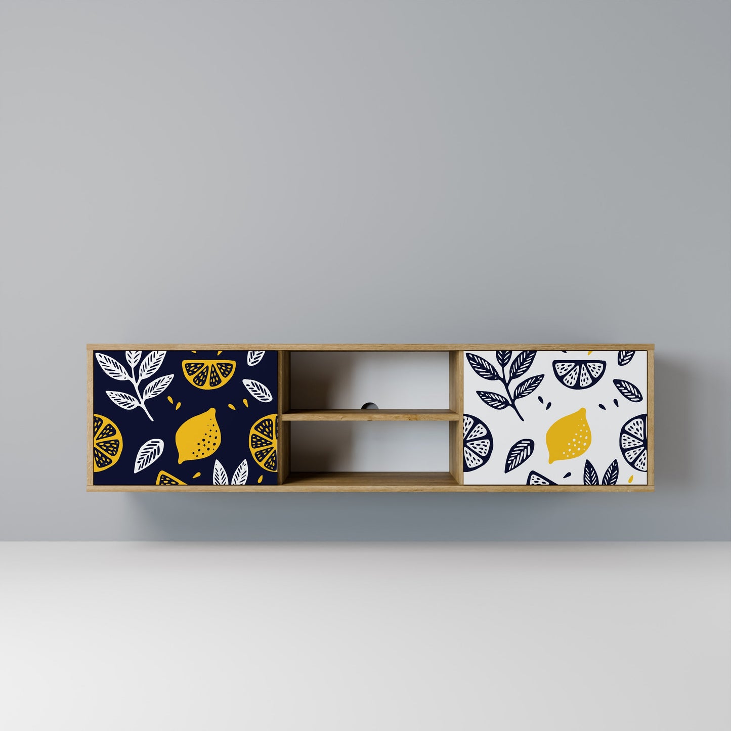 CITRUS BLACK AND WHITE 2-Door TV Stand in Oak Effect