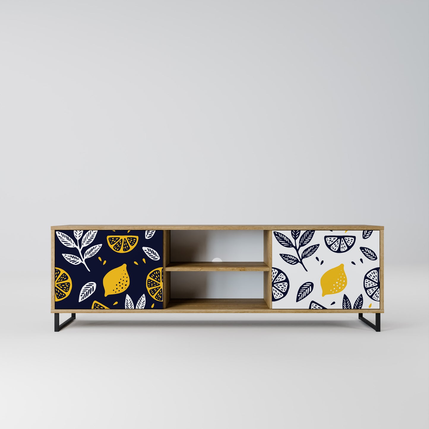 CITRUS BLACK AND WHITE 2-Door TV Stand in Oak Effect