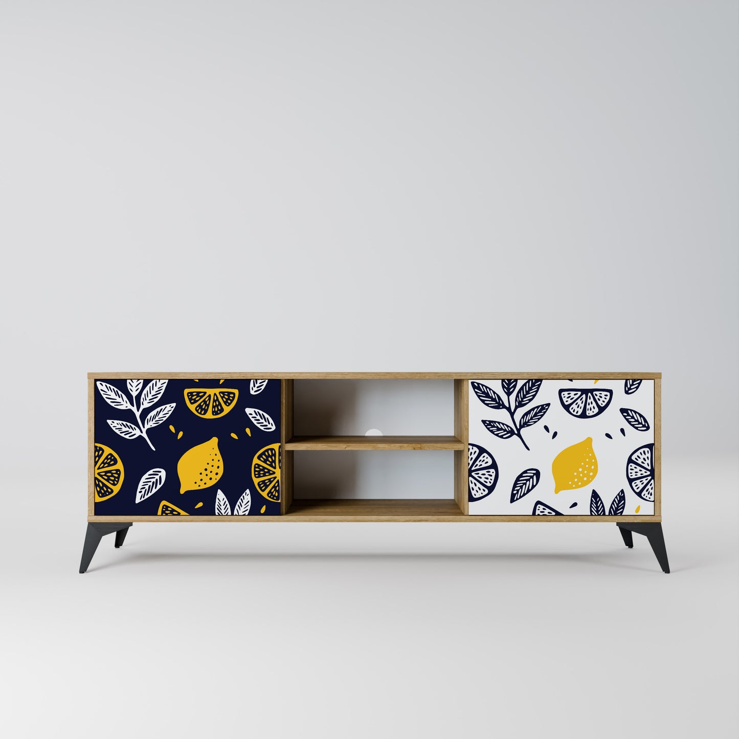 CITRUS BLACK AND WHITE 2-Door TV Stand in Oak Effect