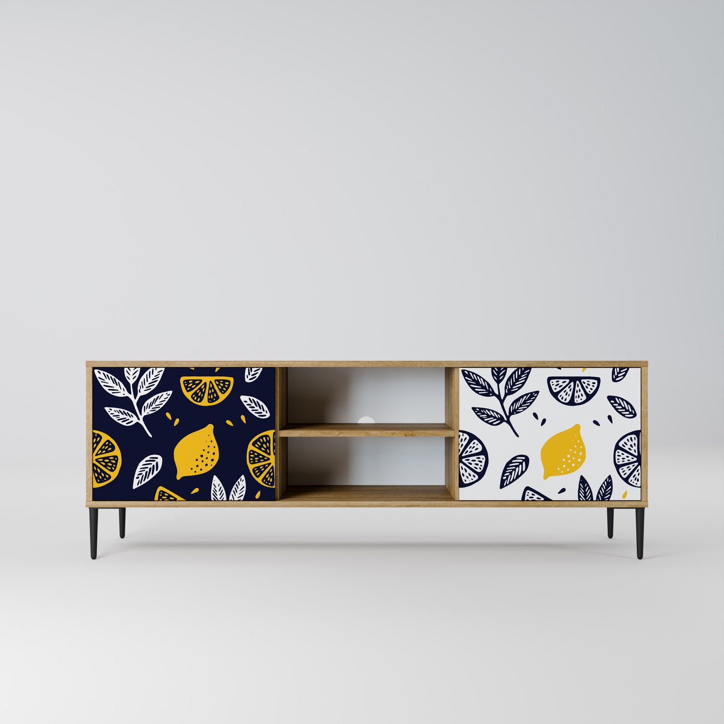 CITRUS BLACK AND WHITE 2-Door TV Stand in Oak Effect