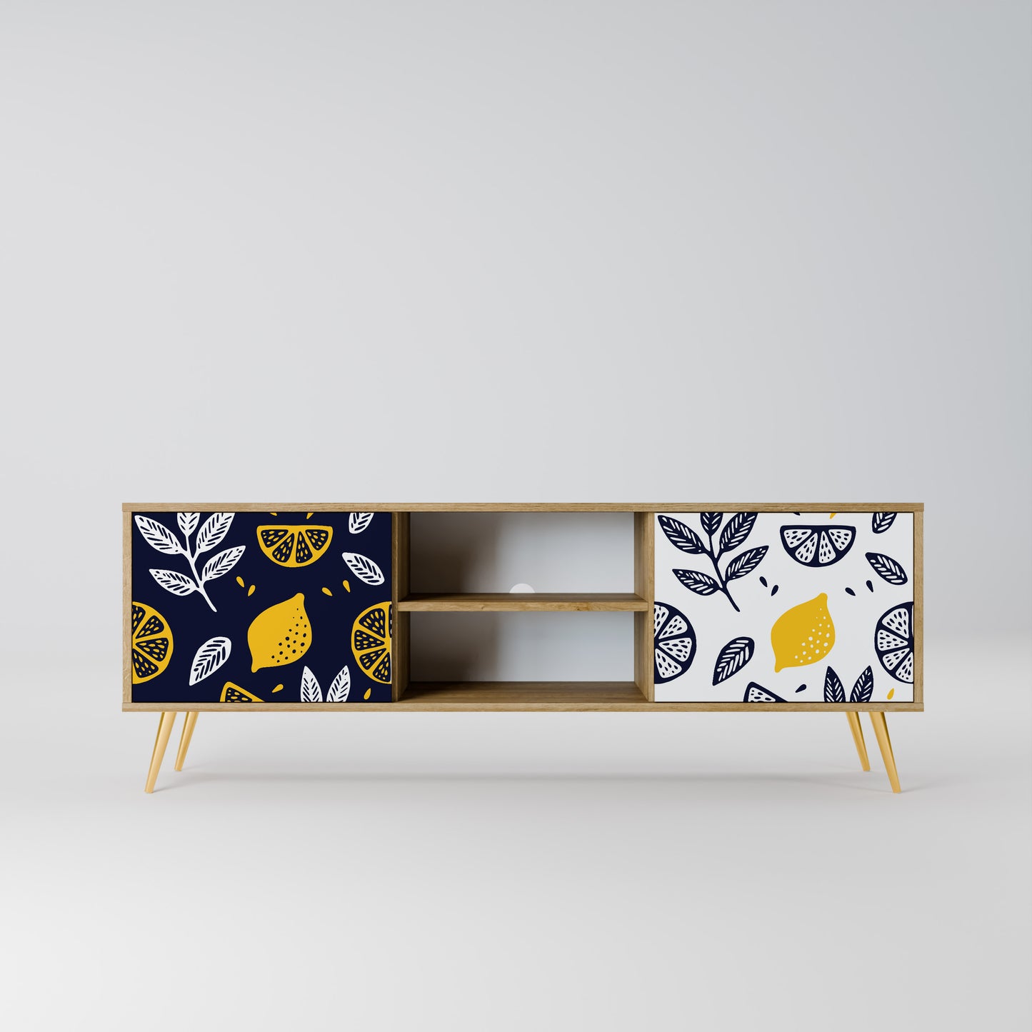 CITRUS BLACK AND WHITE 2-Door TV Stand in Oak Effect