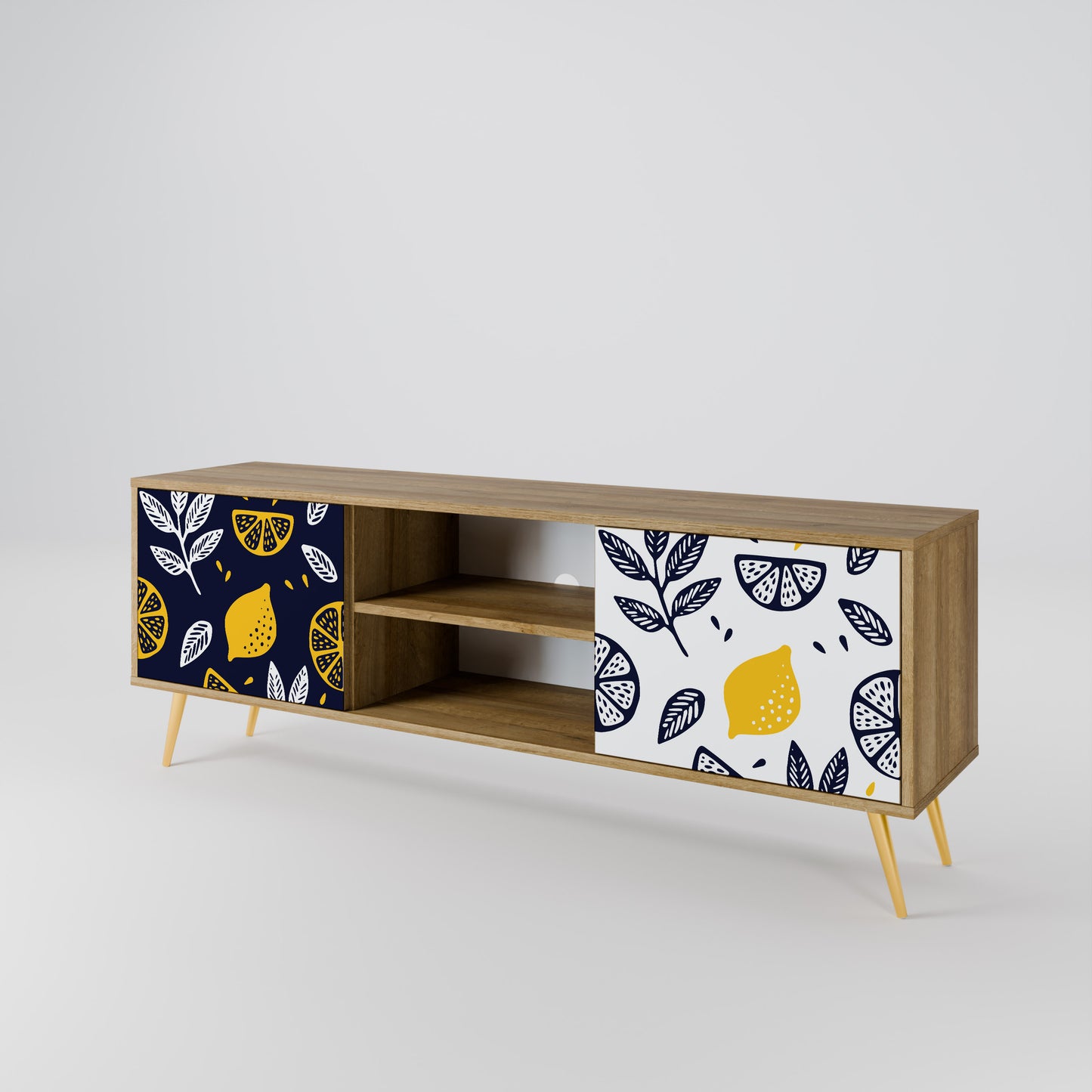 CITRUS BLACK AND WHITE 2-Door TV Stand in Oak Effect