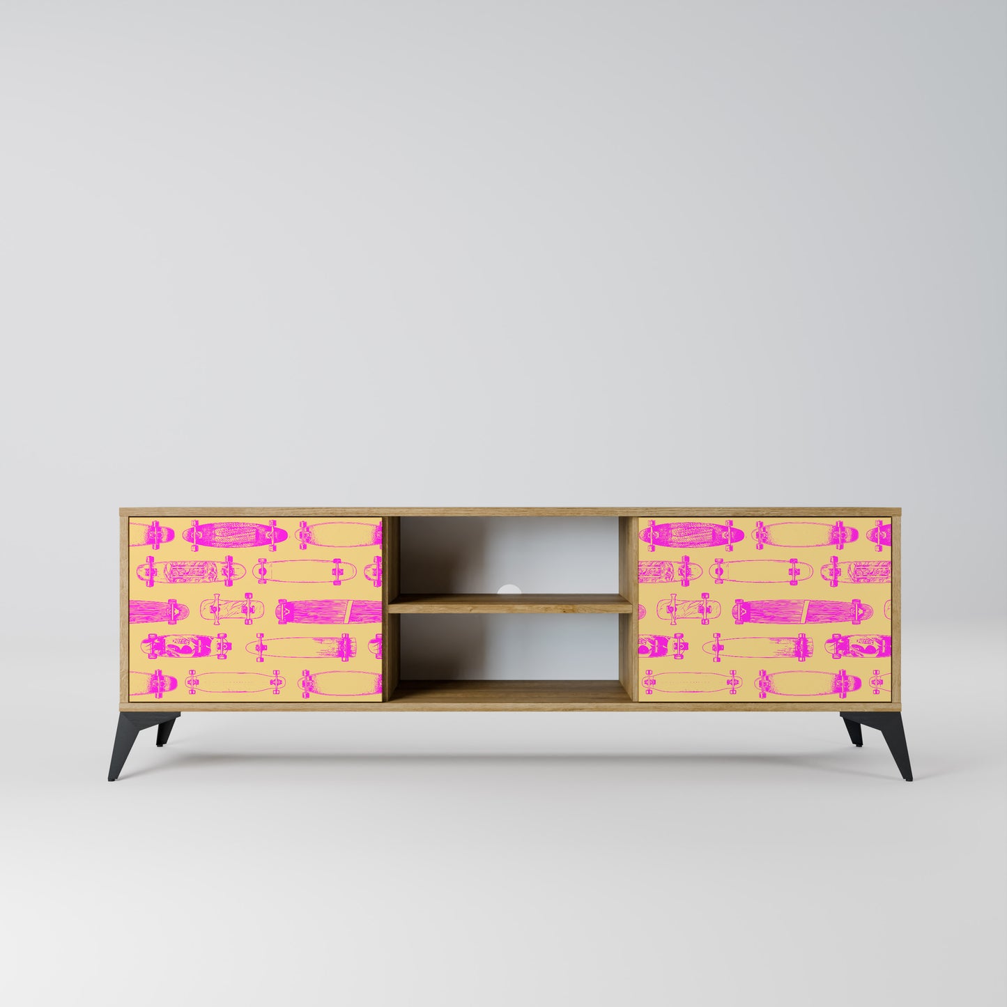 SKATEBOARD ARTISTRY 2-Door TV Stand in Oak Effect