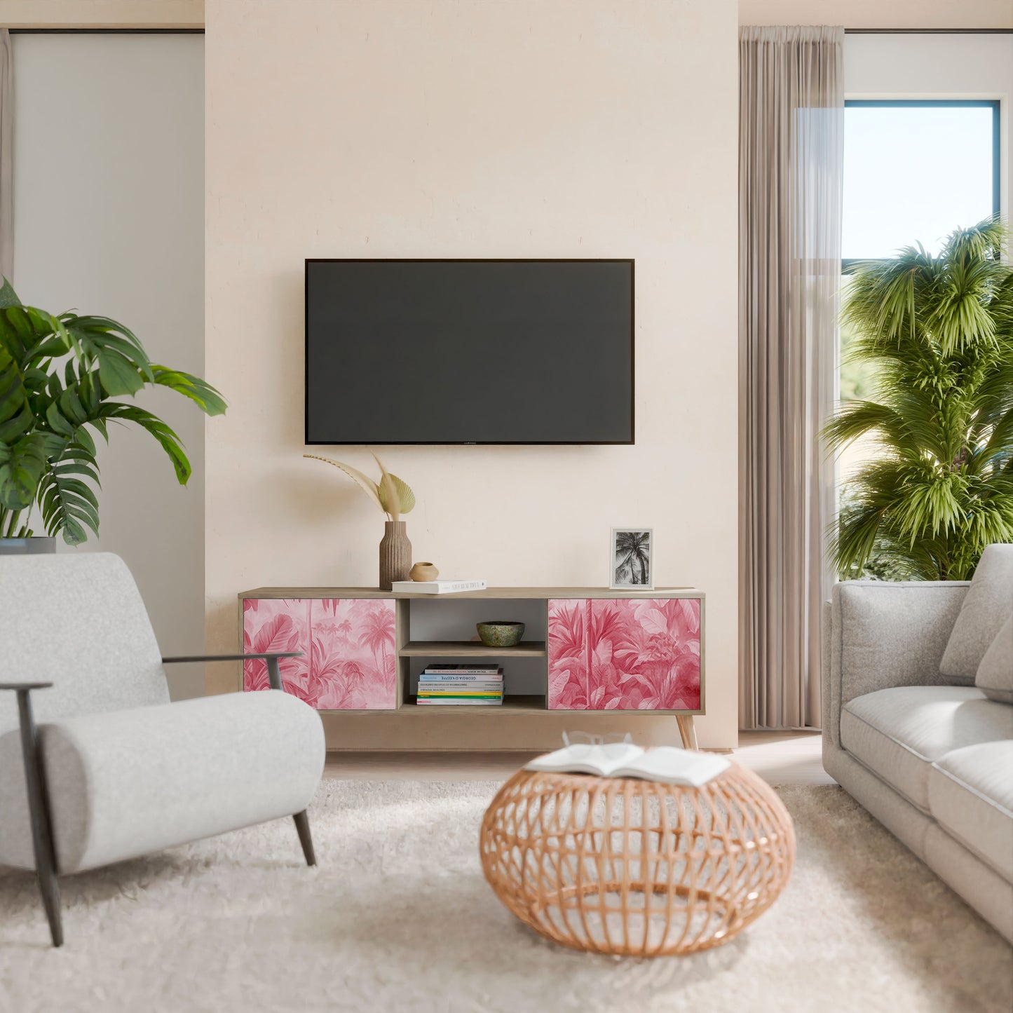 SWEET TROPICS 2-Door TV Stand in Oak Effect