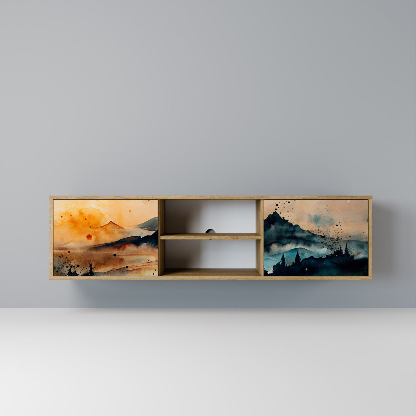 OMINOUS MOUNTAINS 2-Door TV Stand in Oak Effect