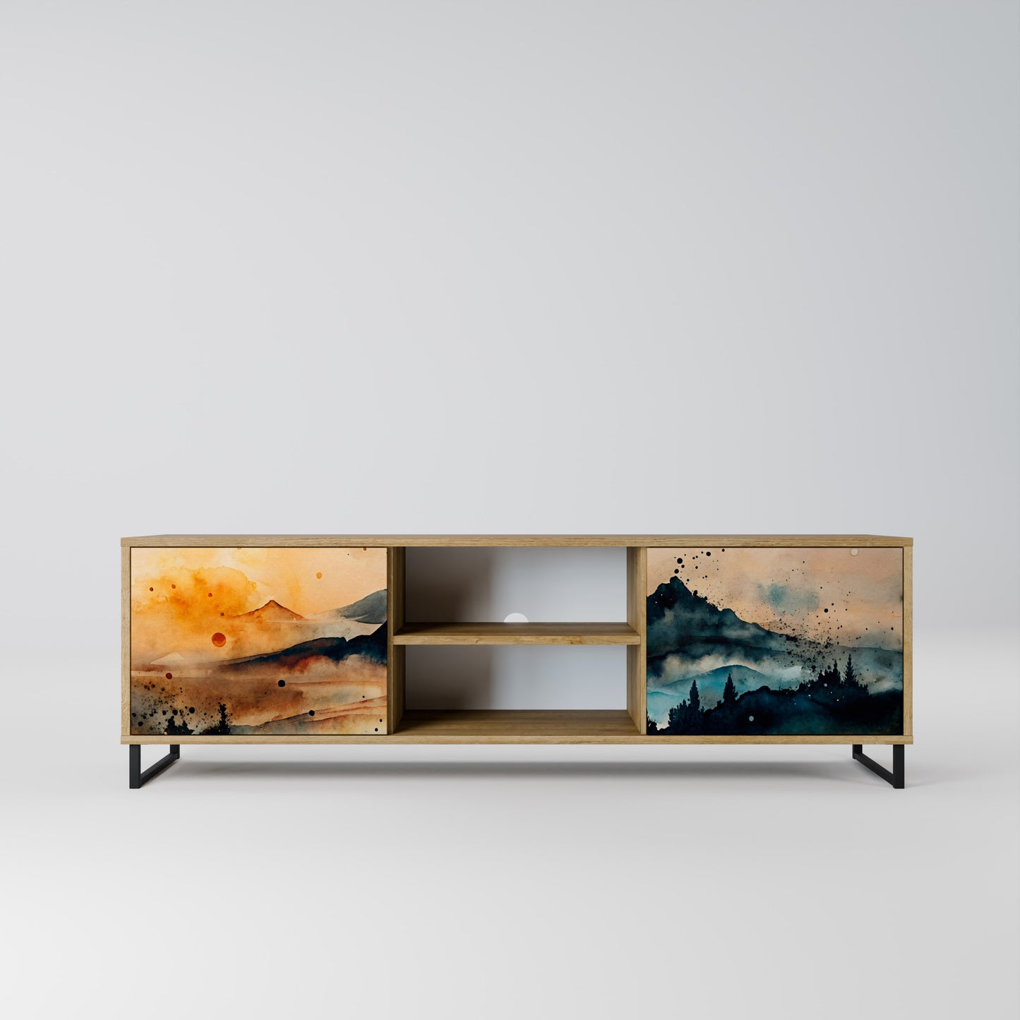OMINOUS MOUNTAINS 2-Door TV Stand in Oak Effect