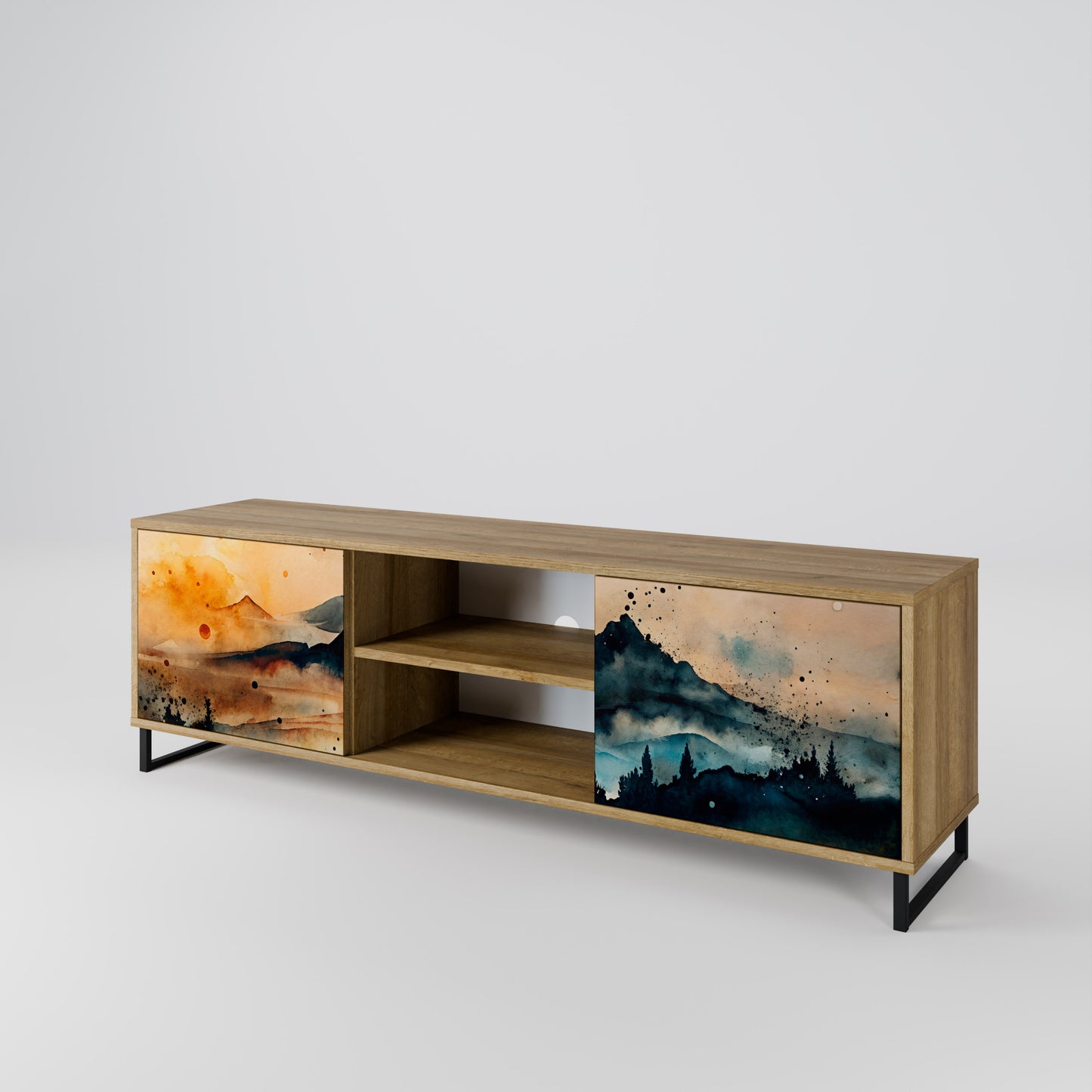 OMINOUS MOUNTAINS 2-Door TV Stand in Oak Effect