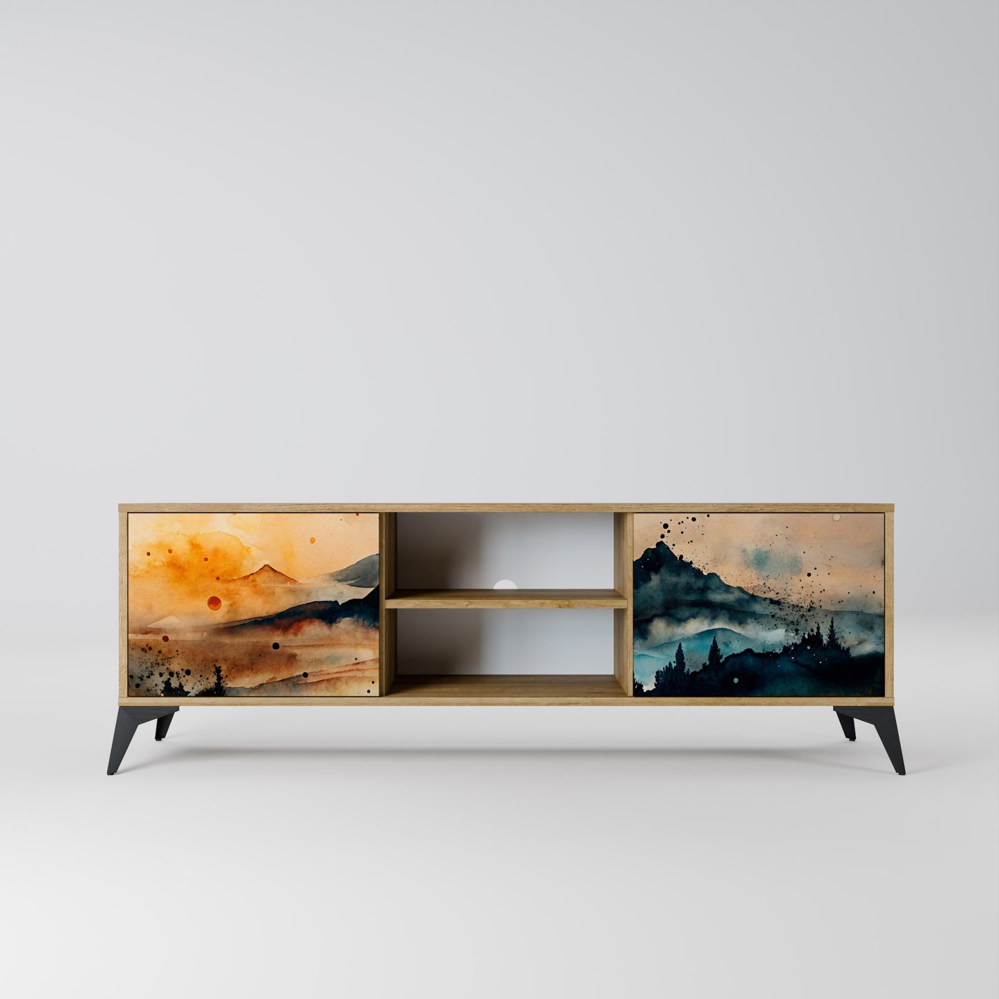 OMINOUS MOUNTAINS 2-Door TV Stand in Oak Effect