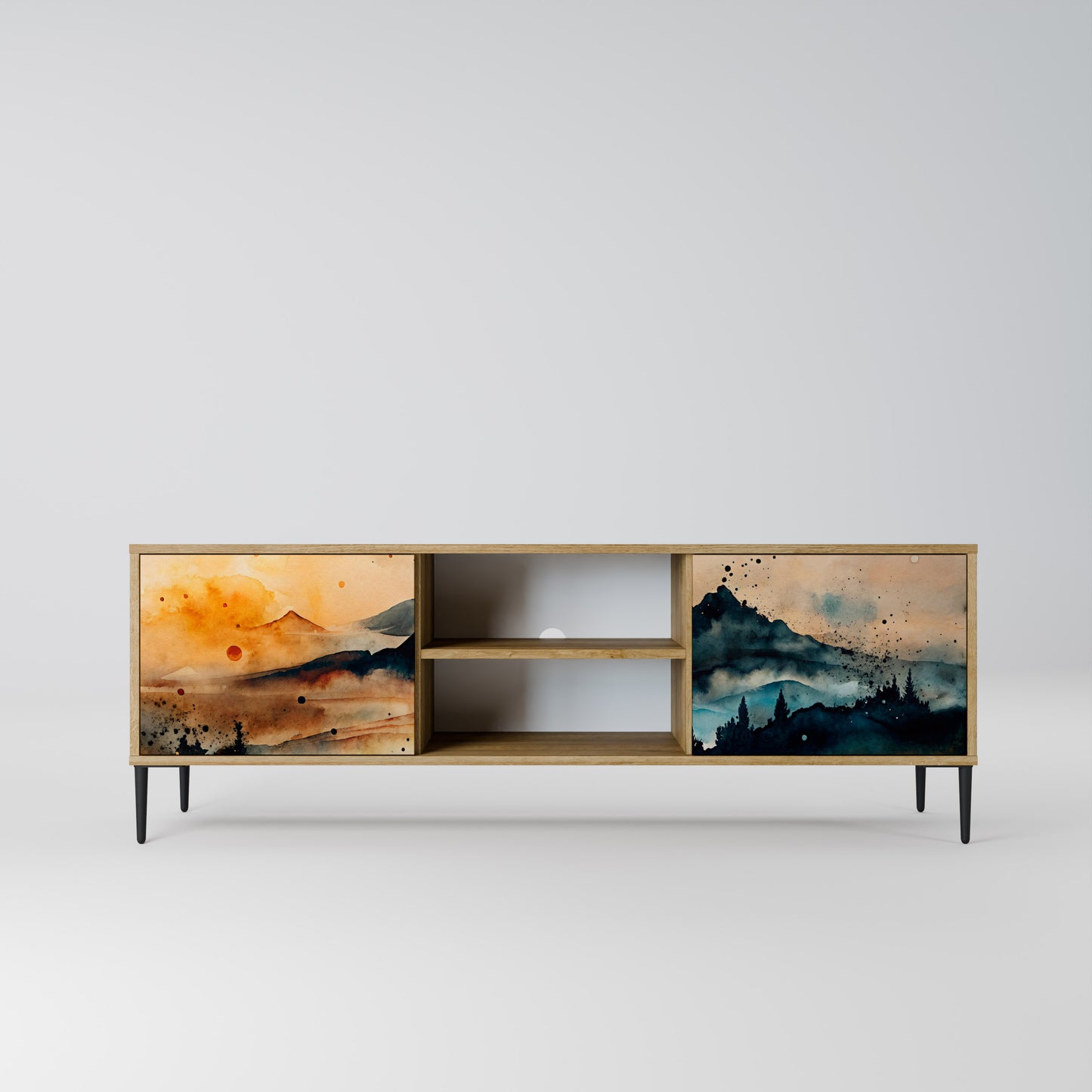 OMINOUS MOUNTAINS 2-Door TV Stand in Oak Effect
