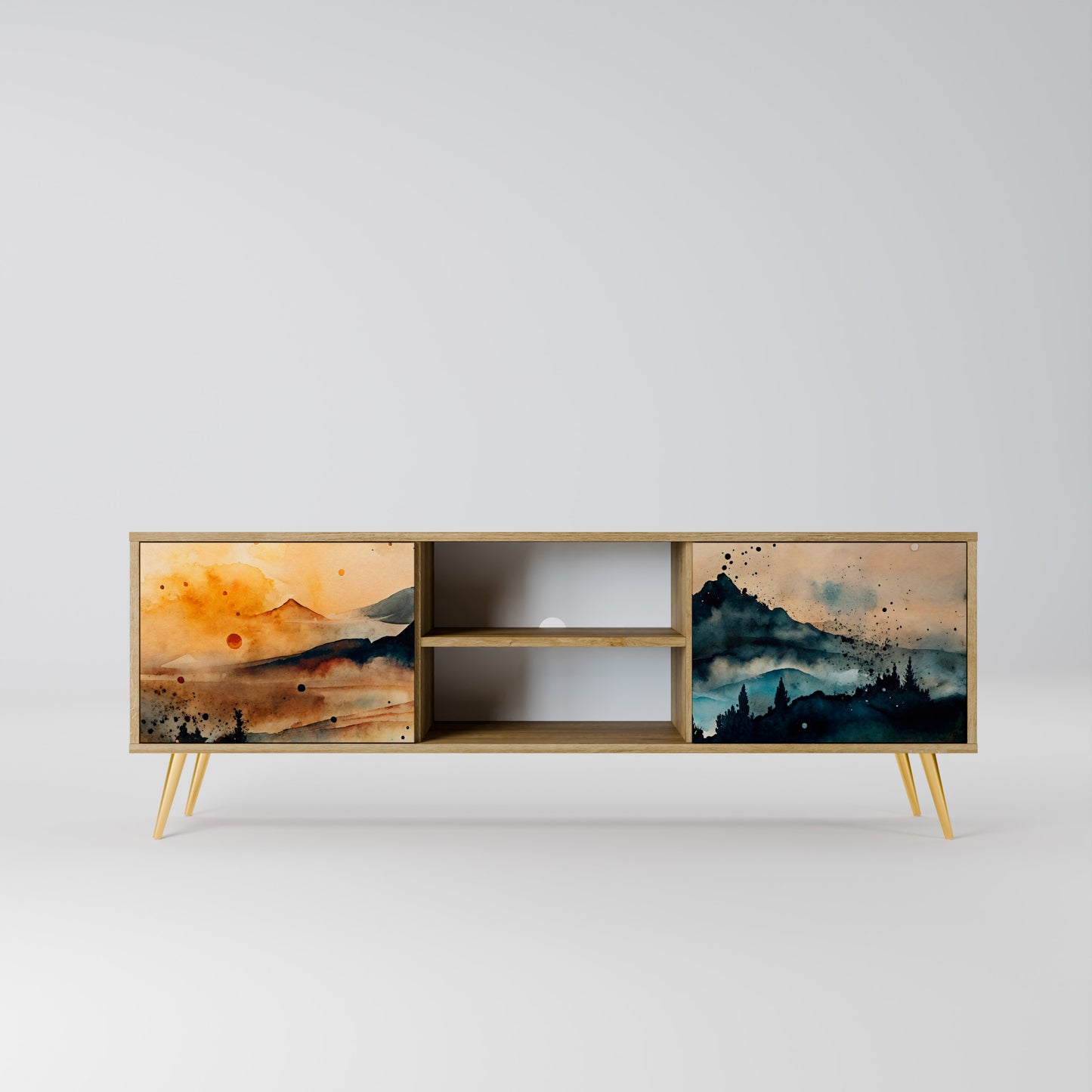 OMINOUS MOUNTAINS 2-Door TV Stand in Oak Effect