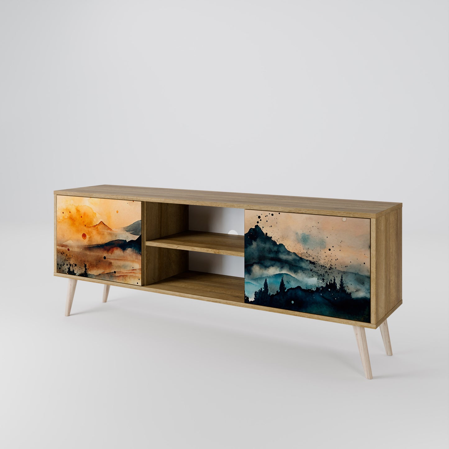 OMINOUS MOUNTAINS 2-Door TV Stand in Oak Effect