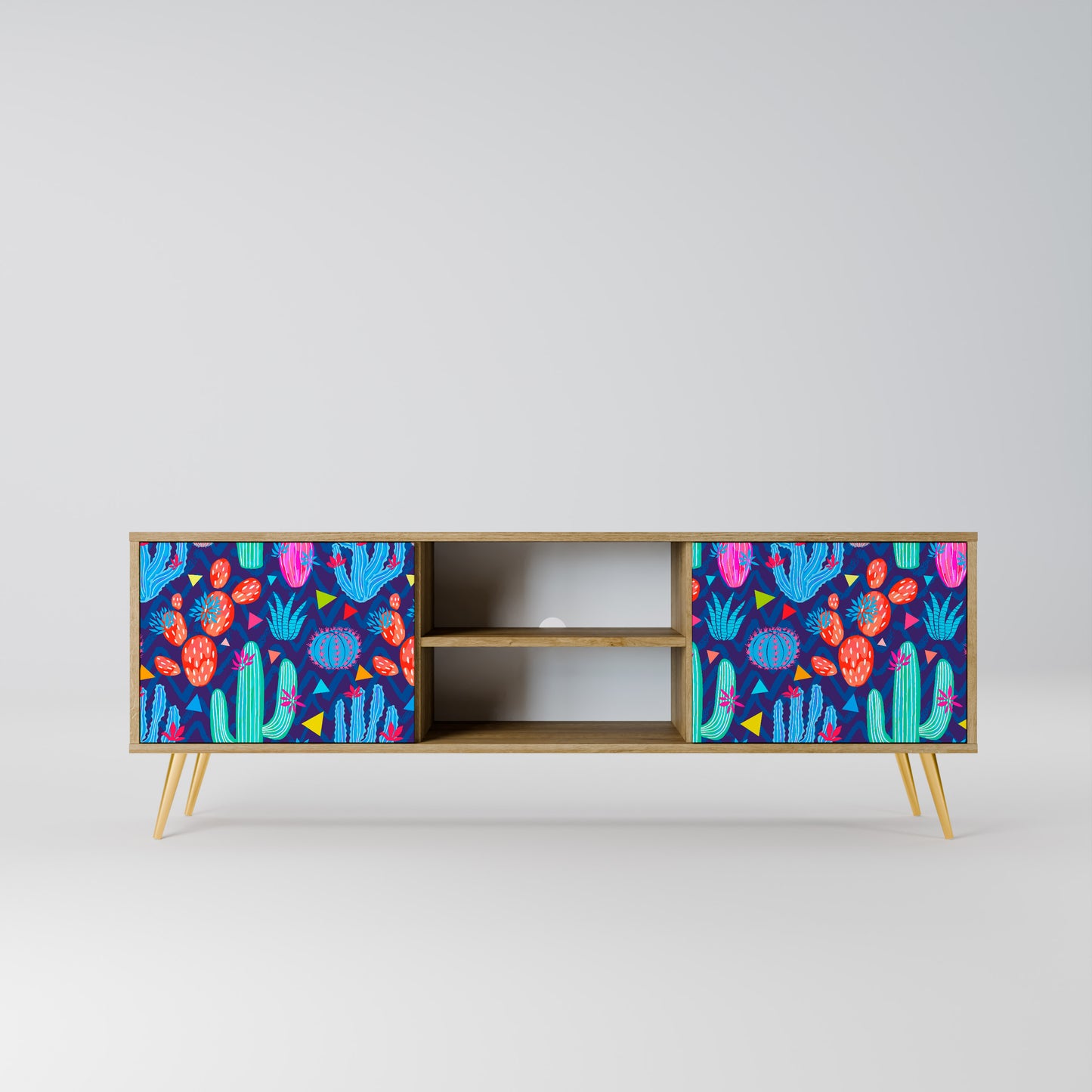 CACTUS VIBES 2-Door TV Stand in Oak Effect