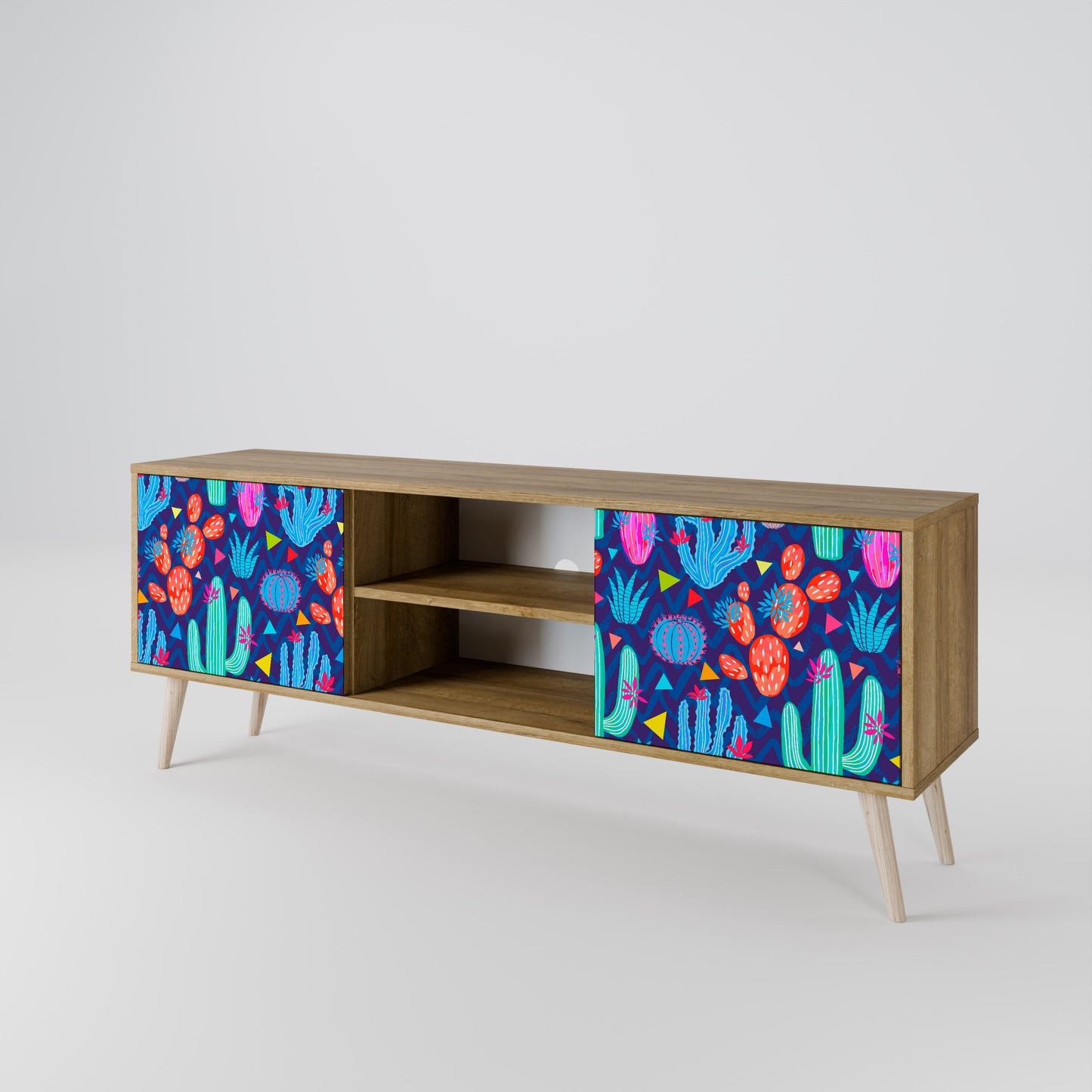 CACTUS VIBES 2-Door TV Stand in Oak Effect