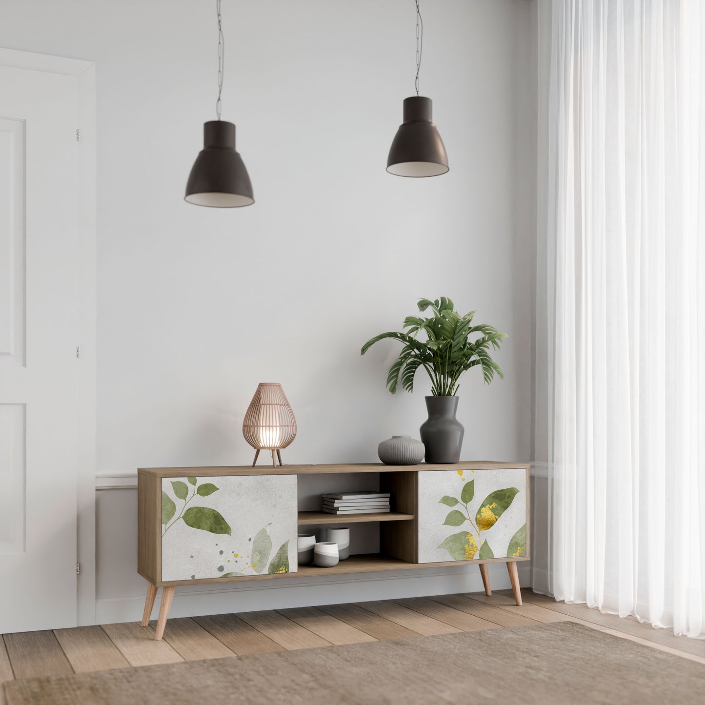 ELEGANT BOTANICS 2-Door TV Stand in Oak Effect