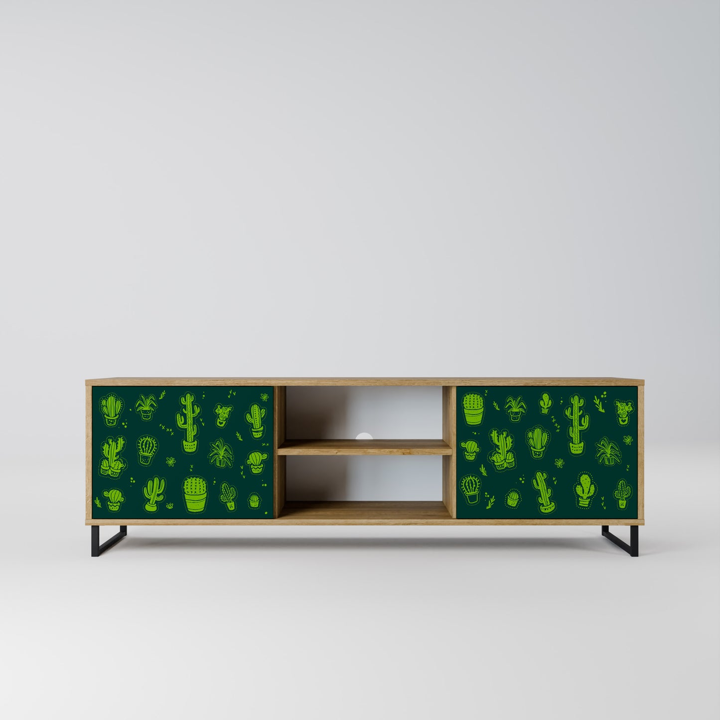 DESERT GREEN 2-Door TV Stand in Oak Effect