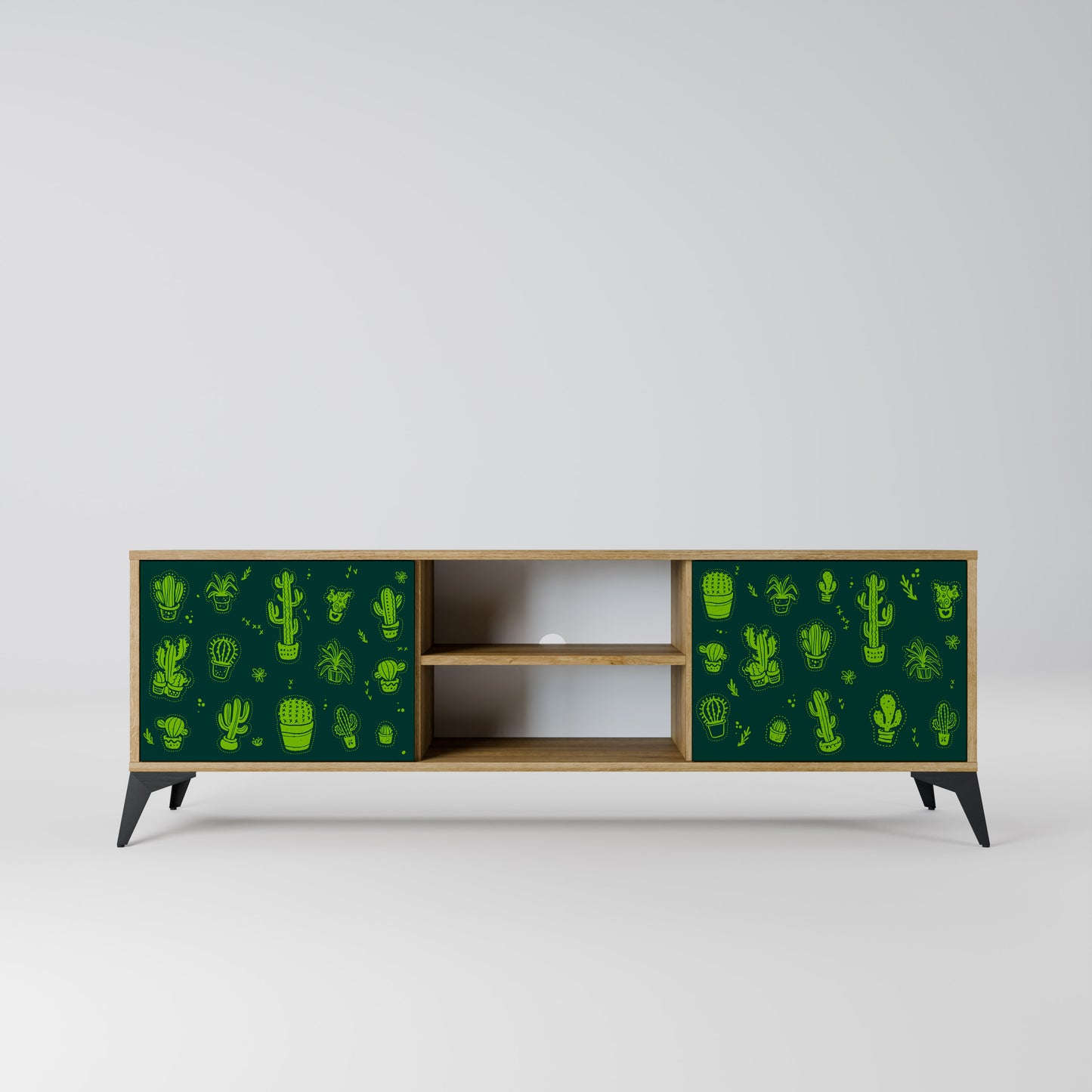 DESERT GREEN 2-Door TV Stand in Oak Effect