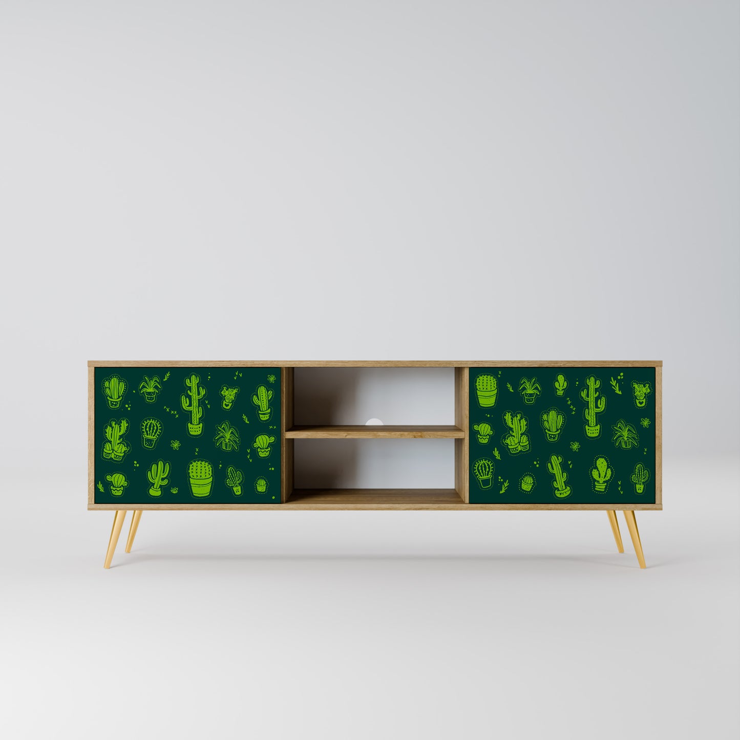DESERT GREEN 2-Door TV Stand in Oak Effect